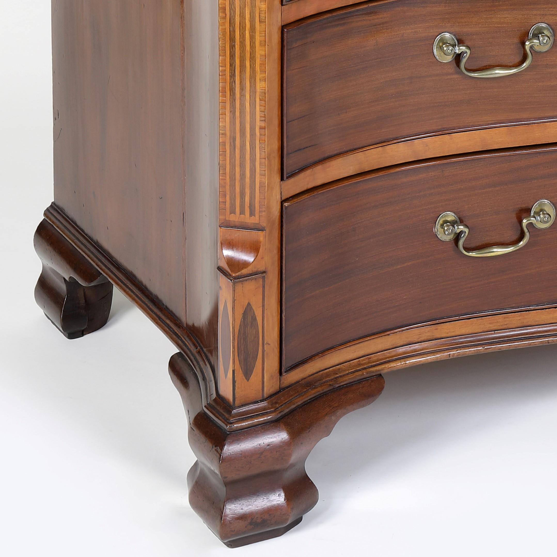 18th Century Georgian Serpentine Shaped Mahogany and Satinwood Chest of Drawers