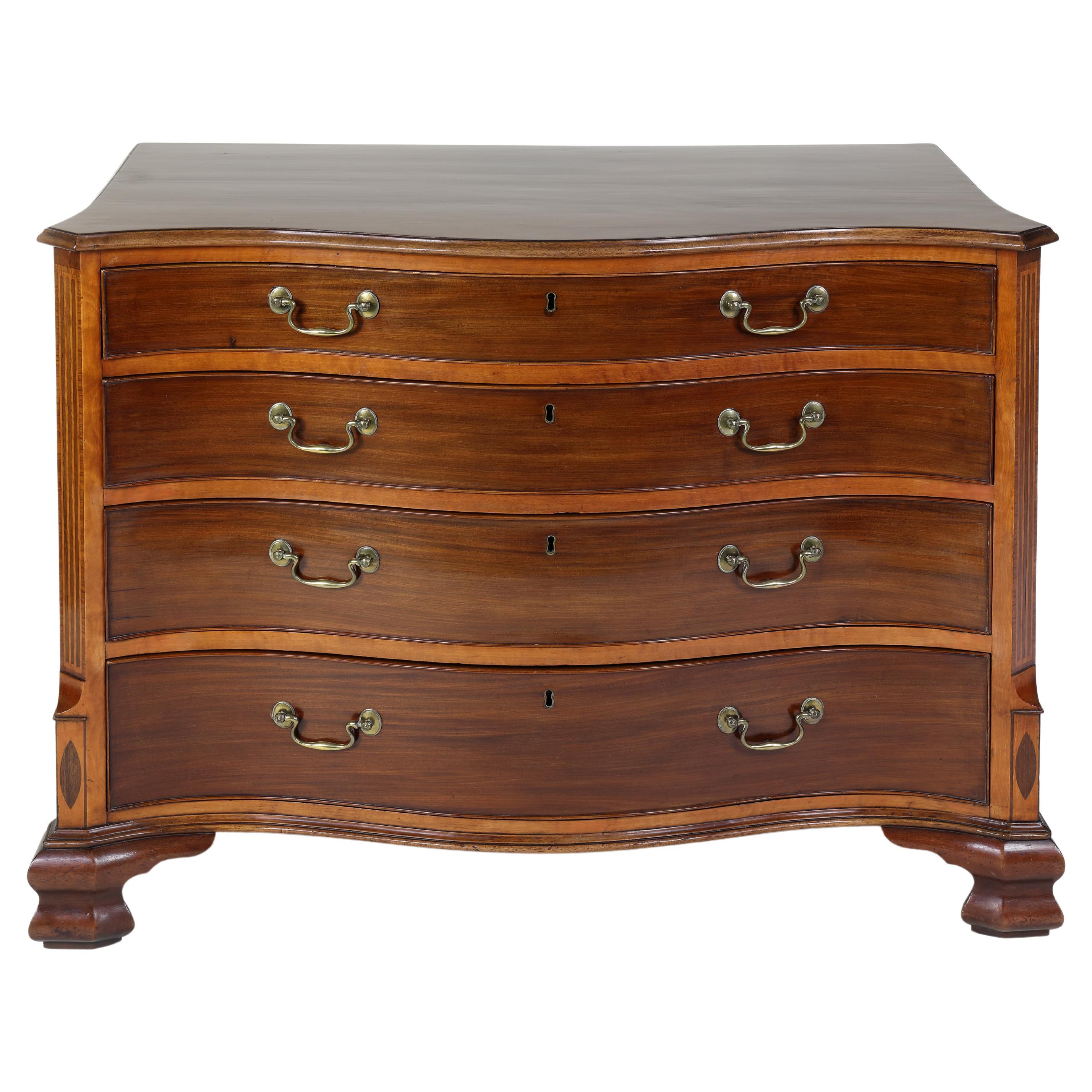 Georgian Serpentine Shaped Mahogany and Satinwood Chest of Drawers