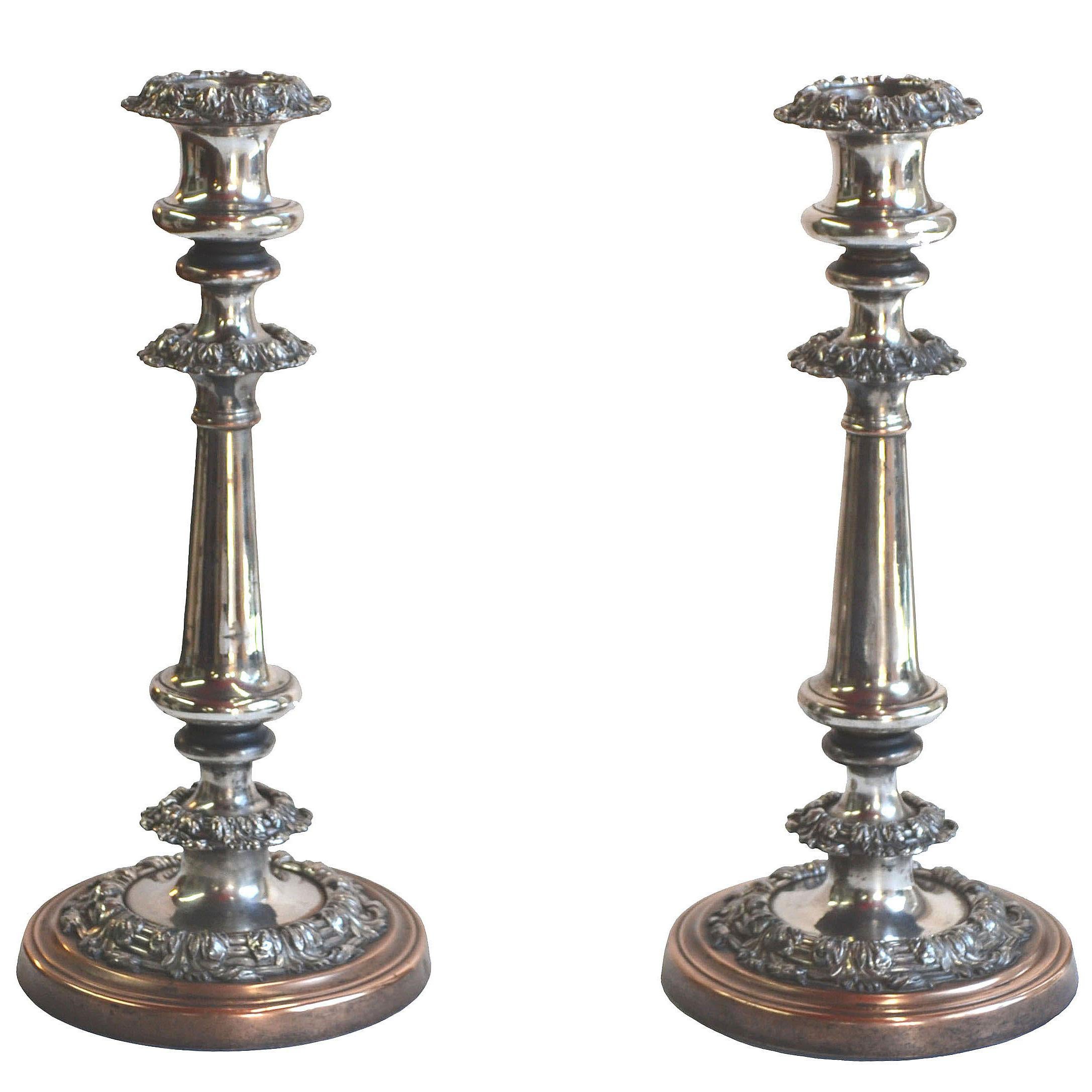 19th Century Georgian, Sheffield Silver Plate Candlesticks, Pair For Sale