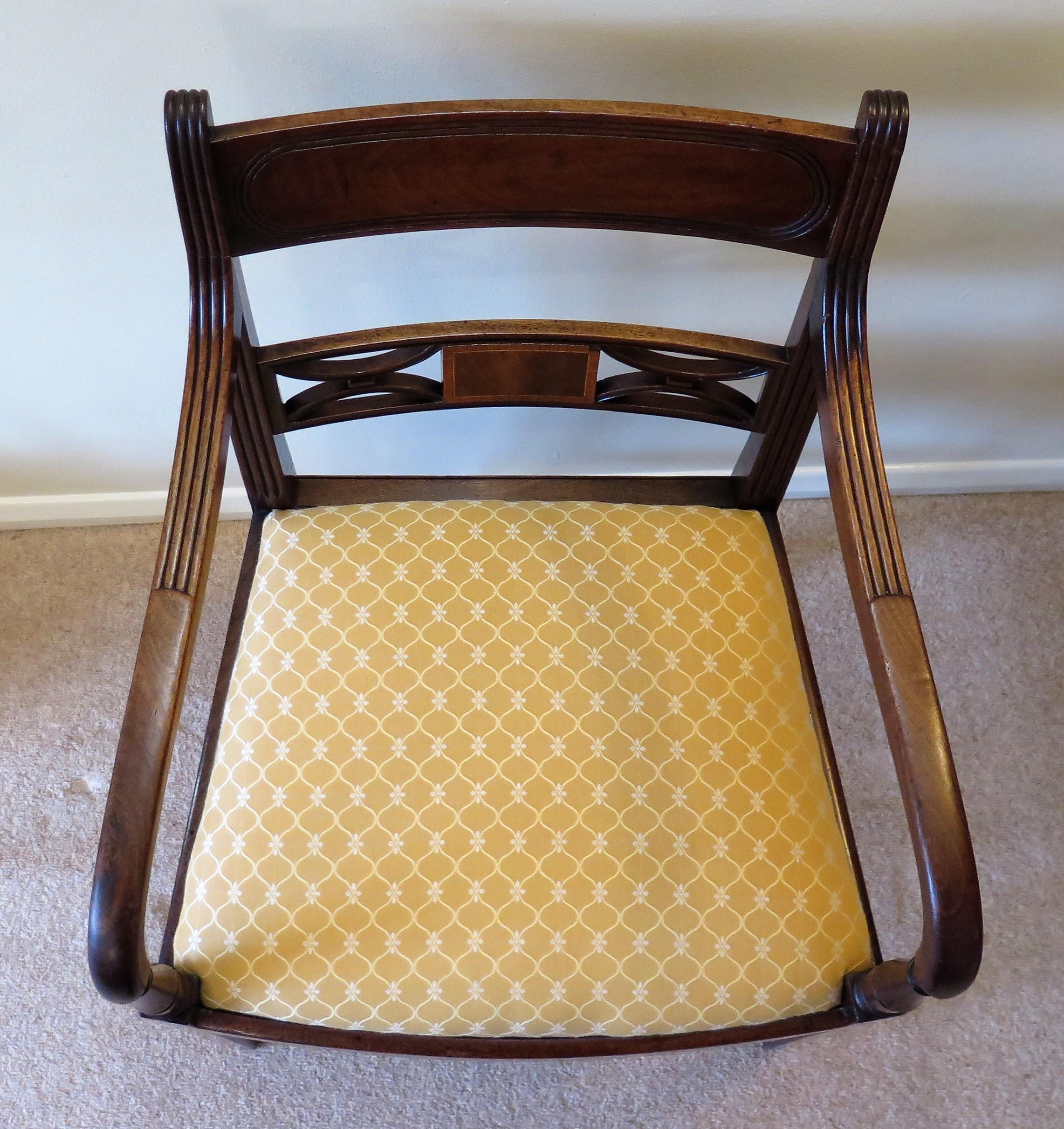 Georgian Armchair Carved Inlaid Walnut, English Sheraton circa 1790 For Sale 1