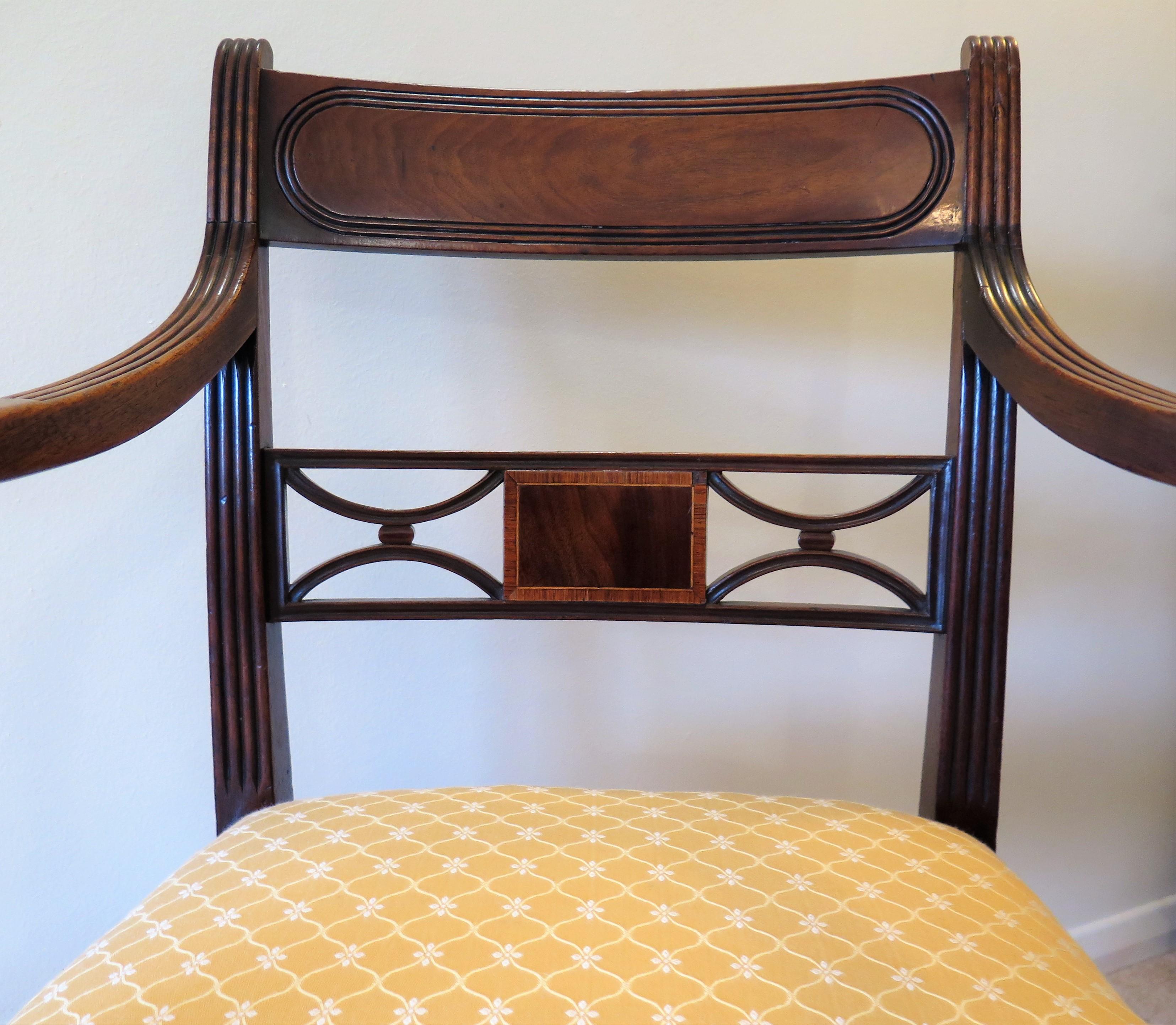 Georgian Armchair Carved Inlaid Walnut, English Sheraton circa 1790 For Sale 2