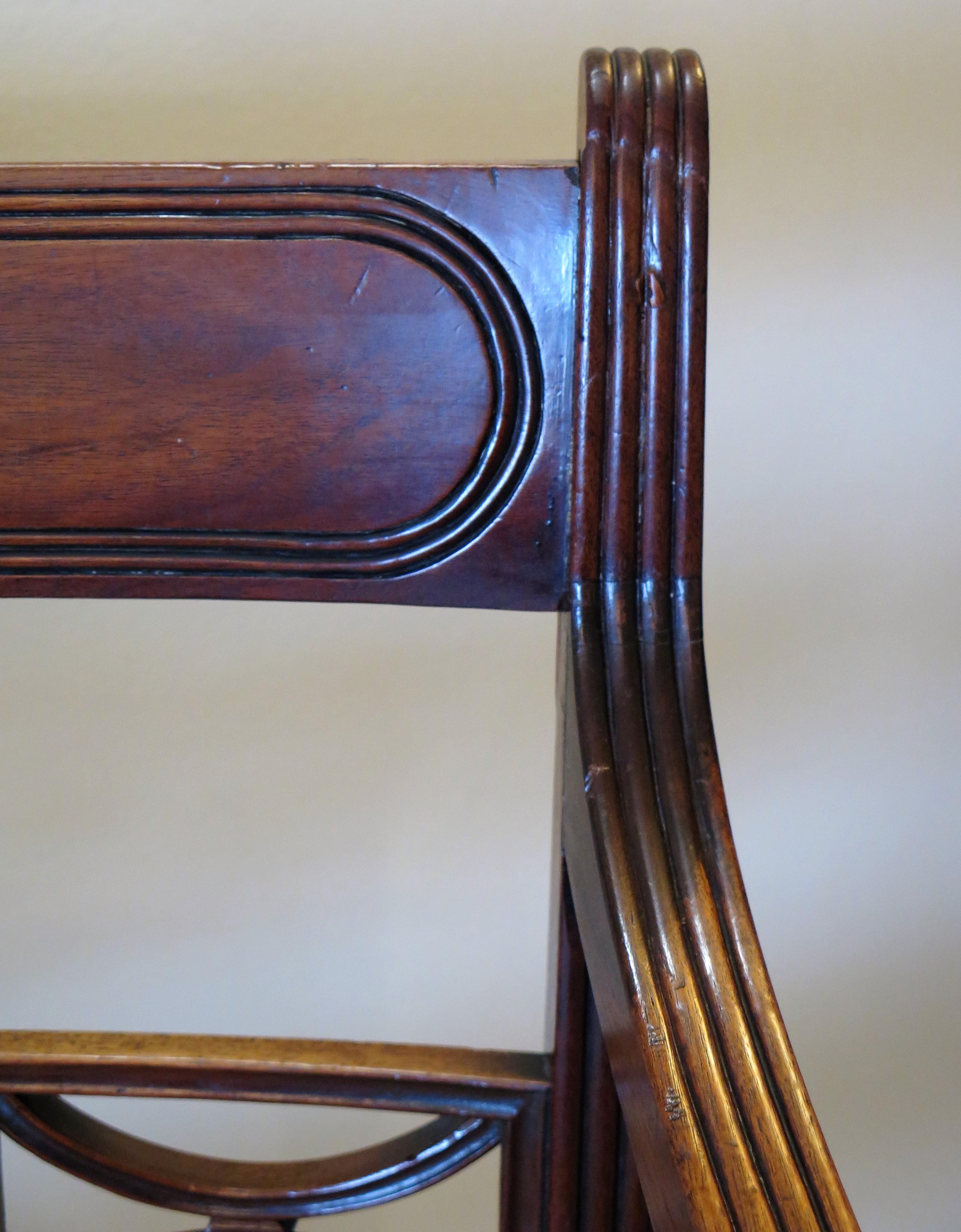 Georgian Armchair Carved Inlaid Walnut, English Sheraton circa 1790 For Sale 8