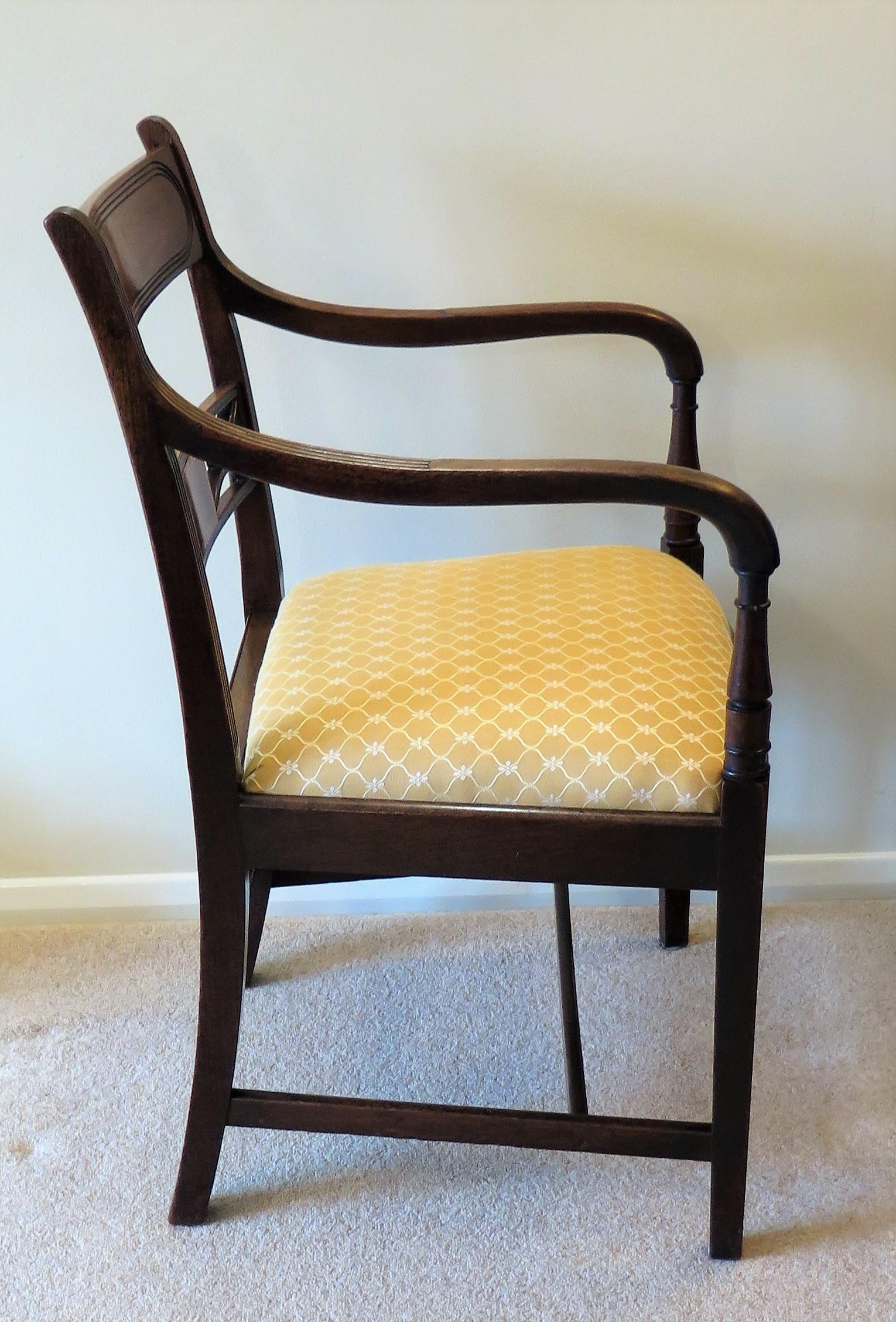 Hand-Crafted Georgian Armchair Carved Inlaid Walnut, English Sheraton circa 1790 For Sale