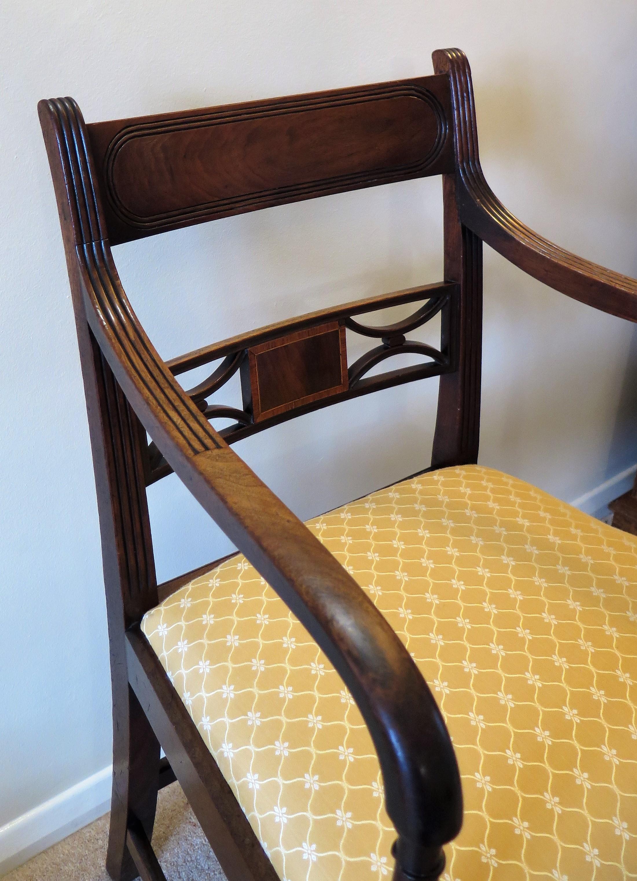 18th Century Georgian Armchair Carved Inlaid Walnut, English Sheraton circa 1790 For Sale