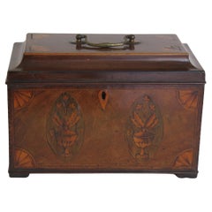 Porta tè del periodo georgiano Sheraton finemente intarsiato, inglese, 1780 circa