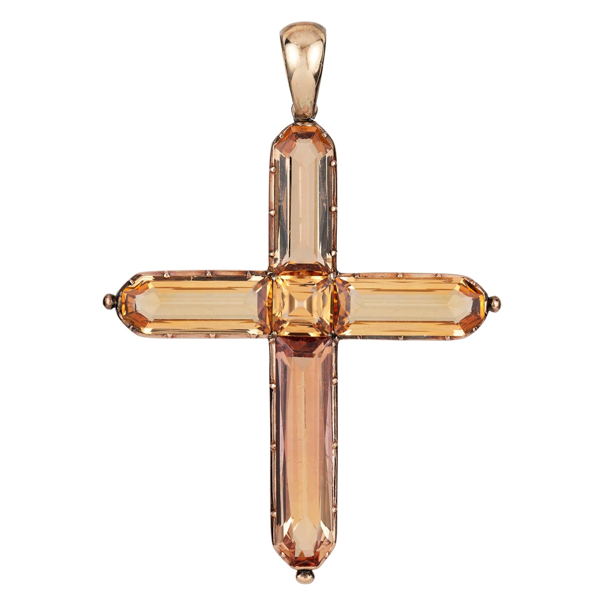 Georgian Sherry Colored Topaz Cross Pendant For Sale