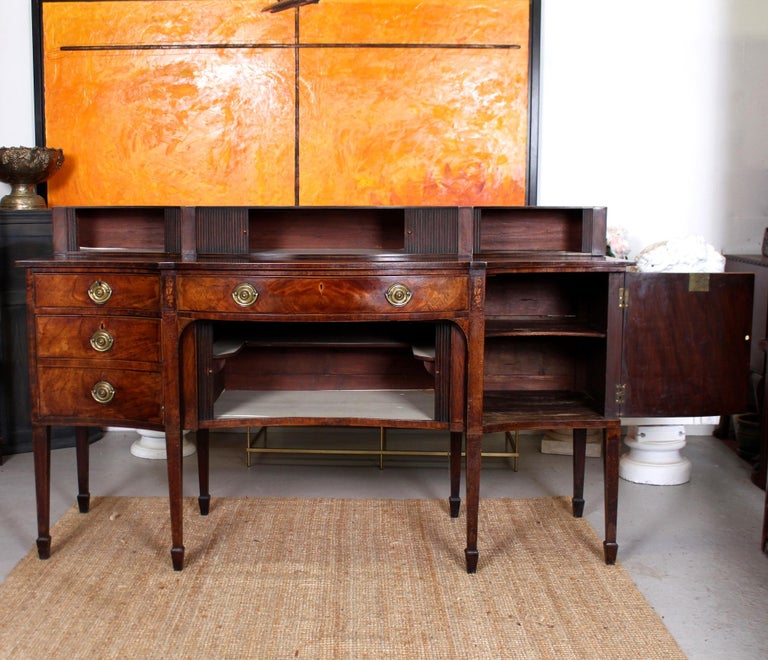 Sideboard III English Flamed Mahogany Long Serpentine Credenza For Sale at 1stDibs