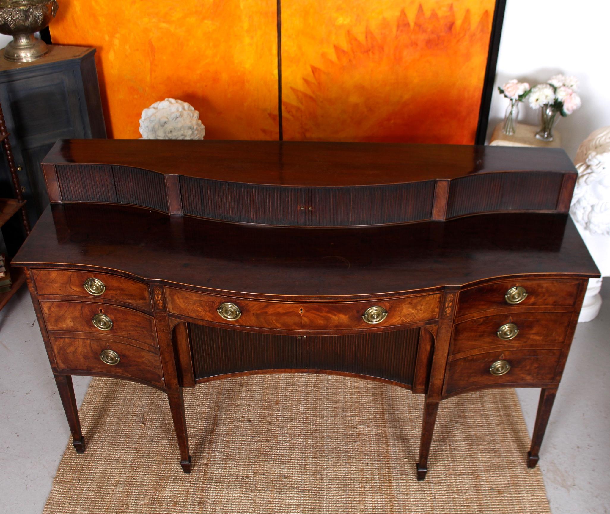 18th Century and Earlier Georgian Sideboard George III English Flamed Mahogany Long Serpentine Credenza For Sale