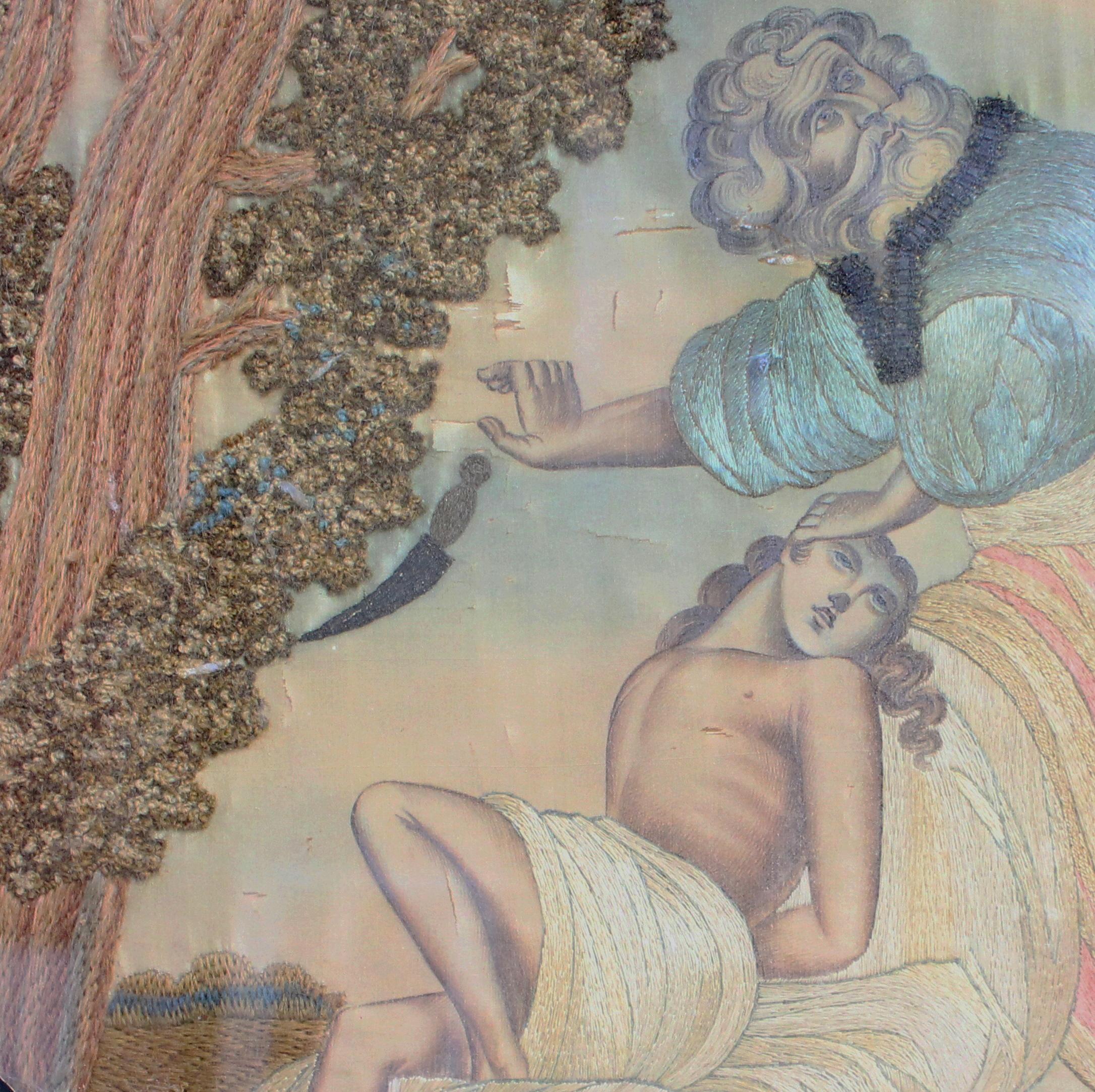 18th Century and Earlier Georgian Silk Needlework The Sacrifice of Isaac, circa 1790 For Sale