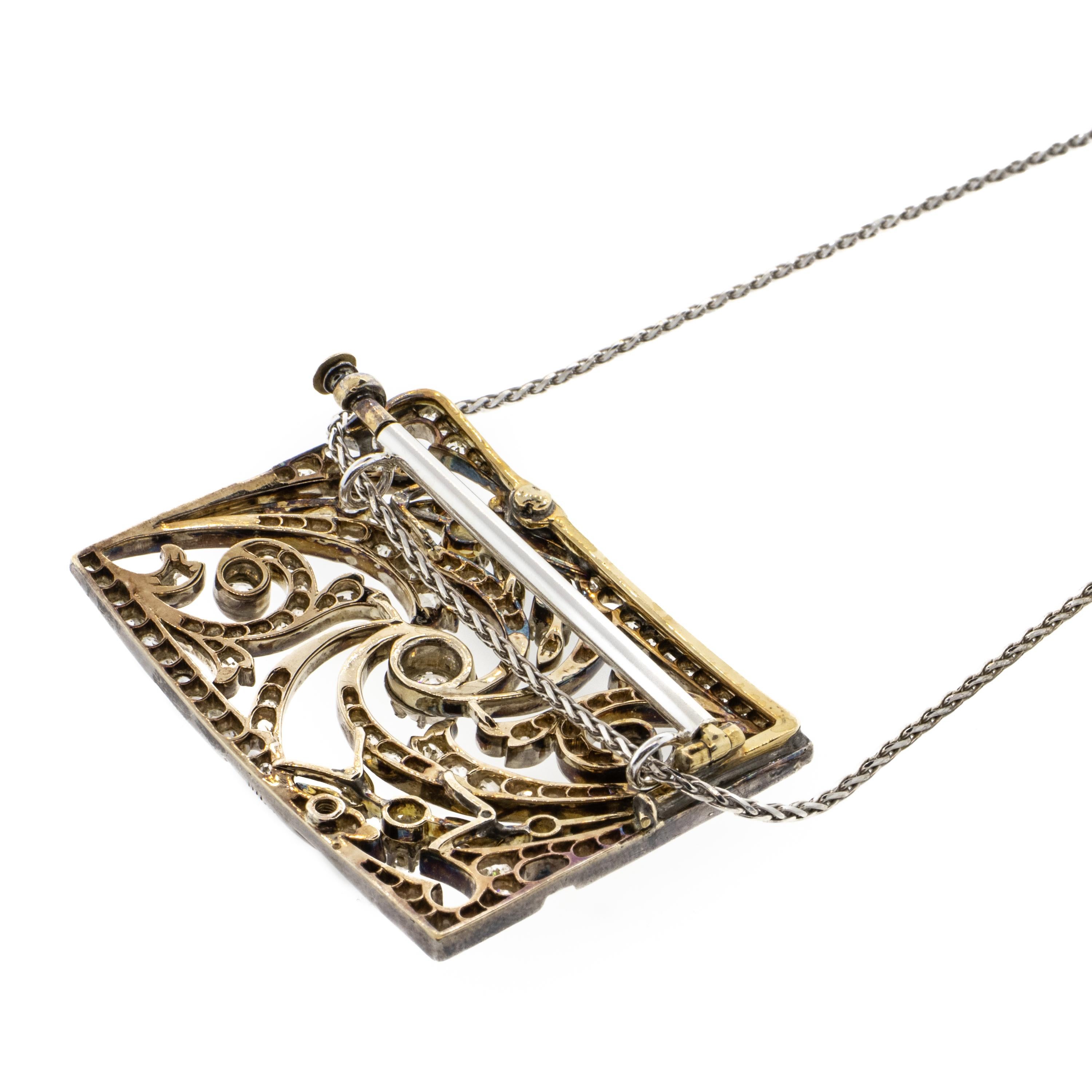Georgianische Brosche/Halskette aus Silber und 14 Karat Gelbgold mit Diamanten (Alteuropäischer Brillantschliff) im Angebot