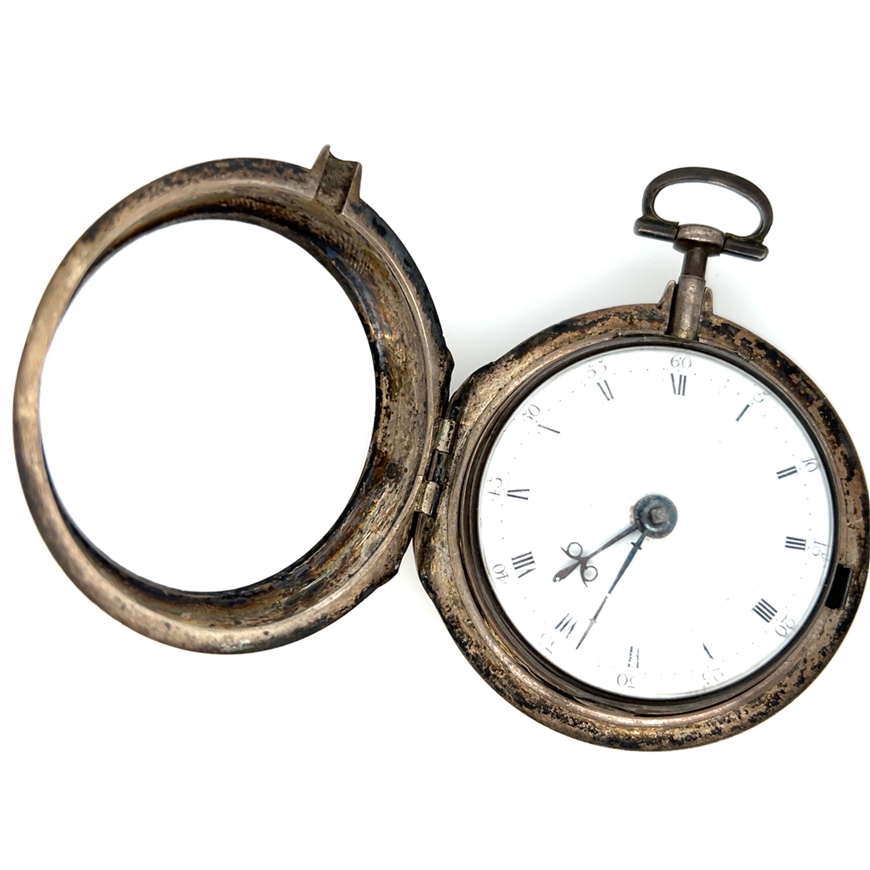 Georgian Silver and Brass Thomas Scott Gainsborough Pocket Watch In Fair Condition For Sale In Towson, MD
