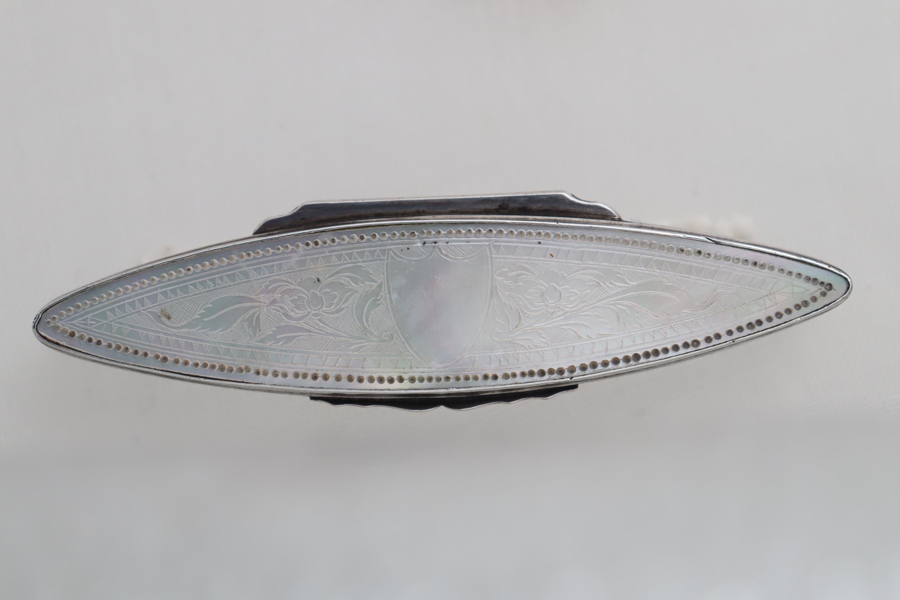 Regency Georgian Silver and Engraved Mother-of-pearl Toothpick Case For Sale