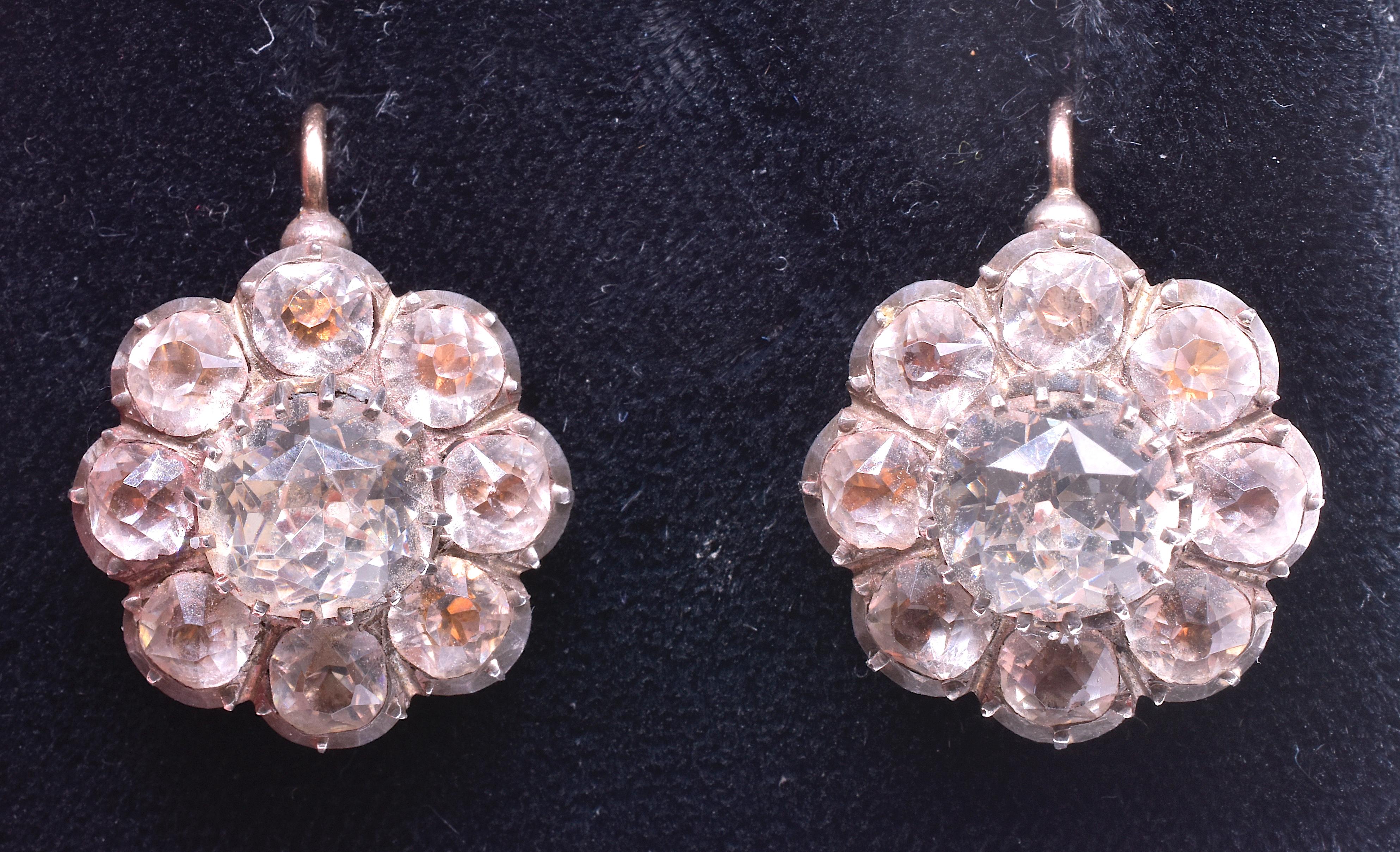 Georgian Silver and Gold Paste Cluster Earrings, circa 1820 1