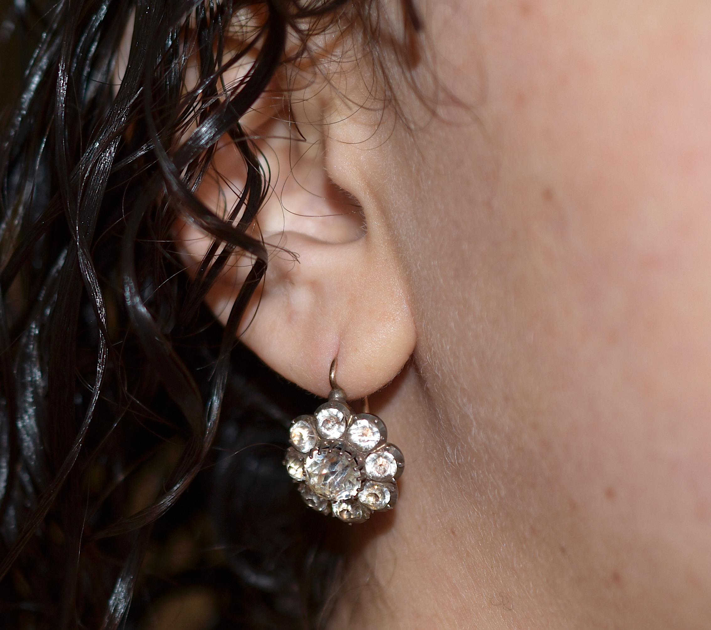 Georgian Silver and Gold Paste Cluster Earrings, circa 1820 6