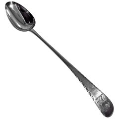 Georgian Silver Bright Cut Feather Edge Serving Basting Spoon, London, 1777
