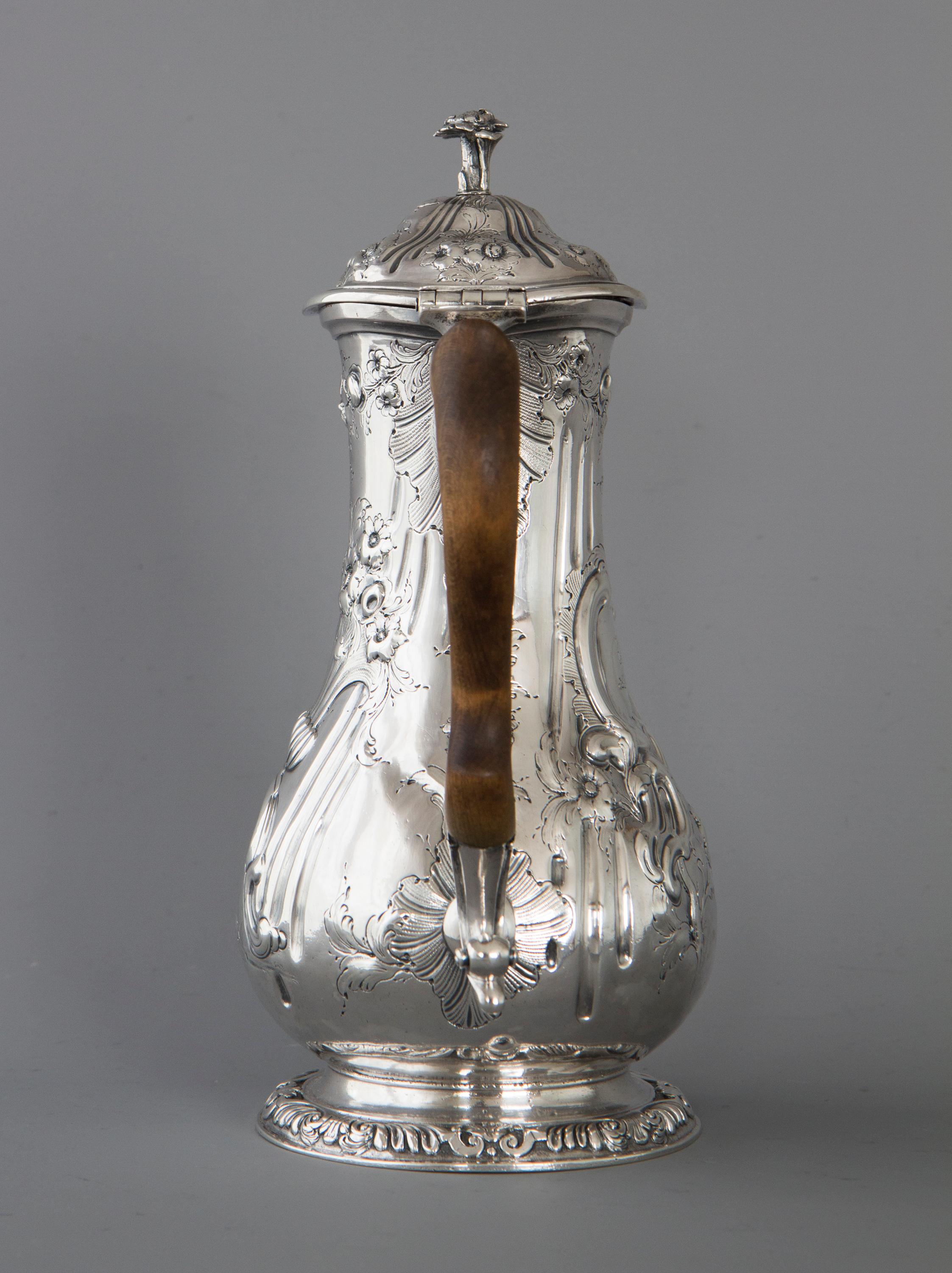 George III Georgian Silver Coffee Pot, London, 1760 by Herne & Butty