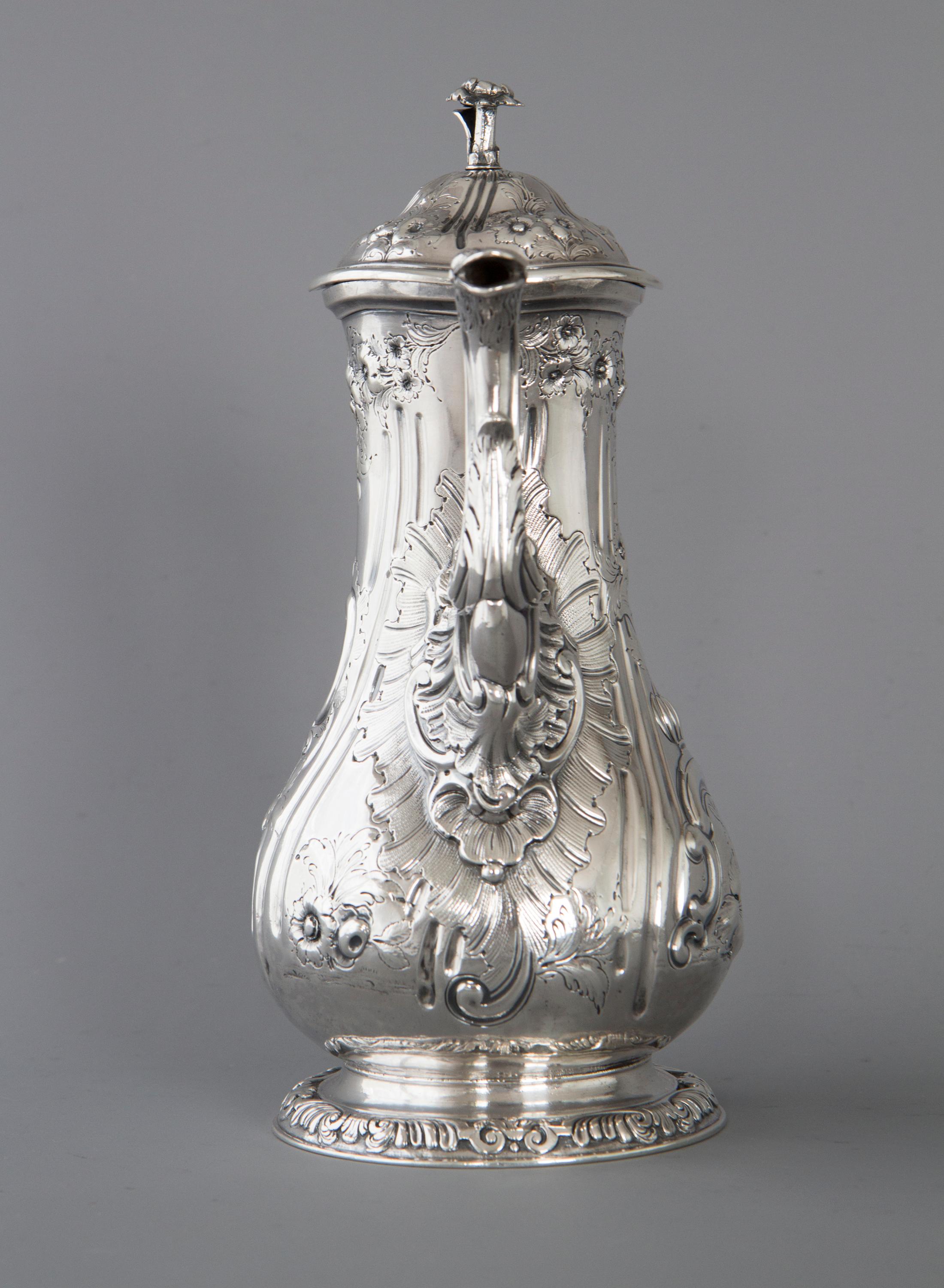 British Georgian Silver Coffee Pot, London, 1760 by Herne & Butty