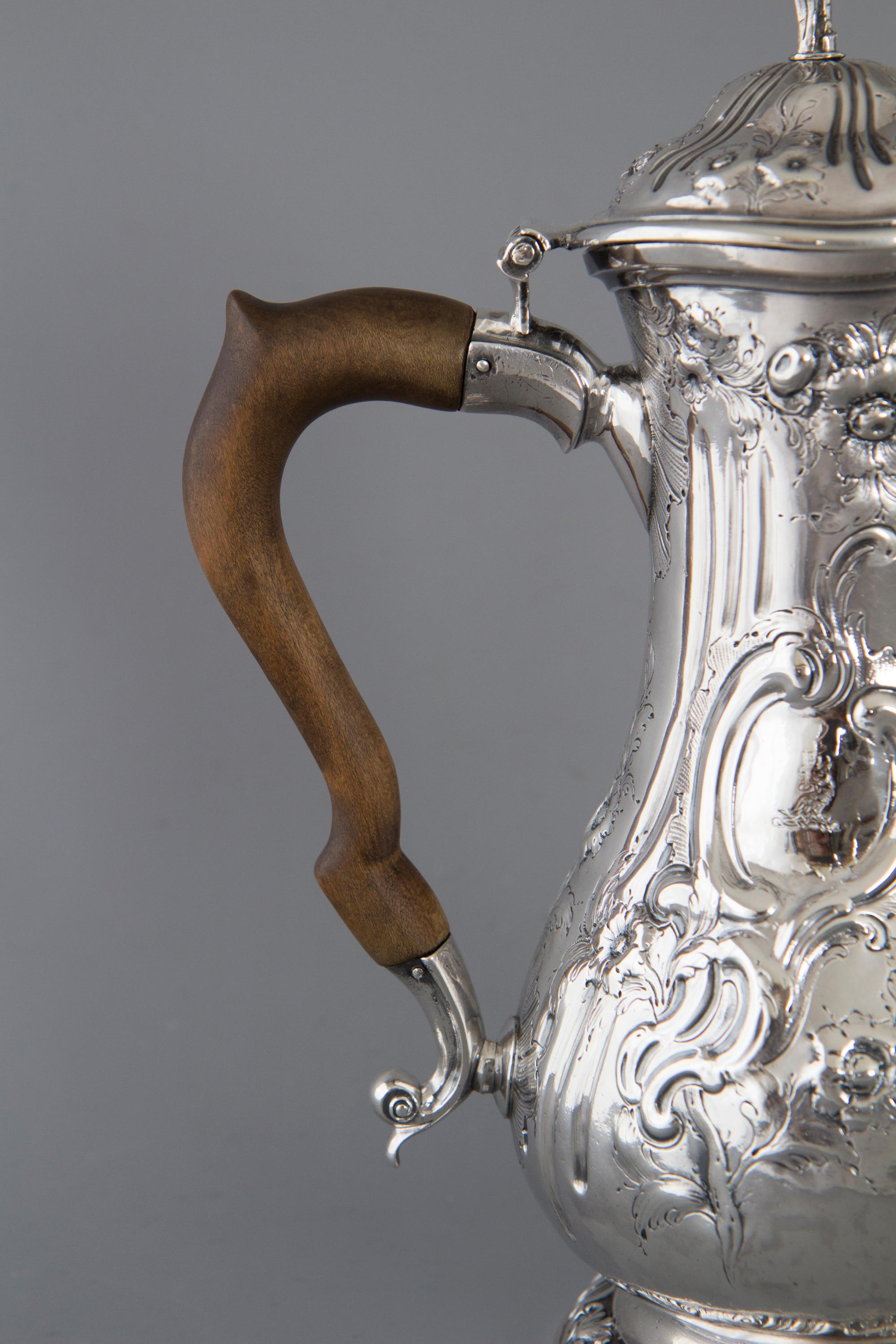 Mid-18th Century Georgian Silver Coffee Pot, London, 1760 by Herne & Butty