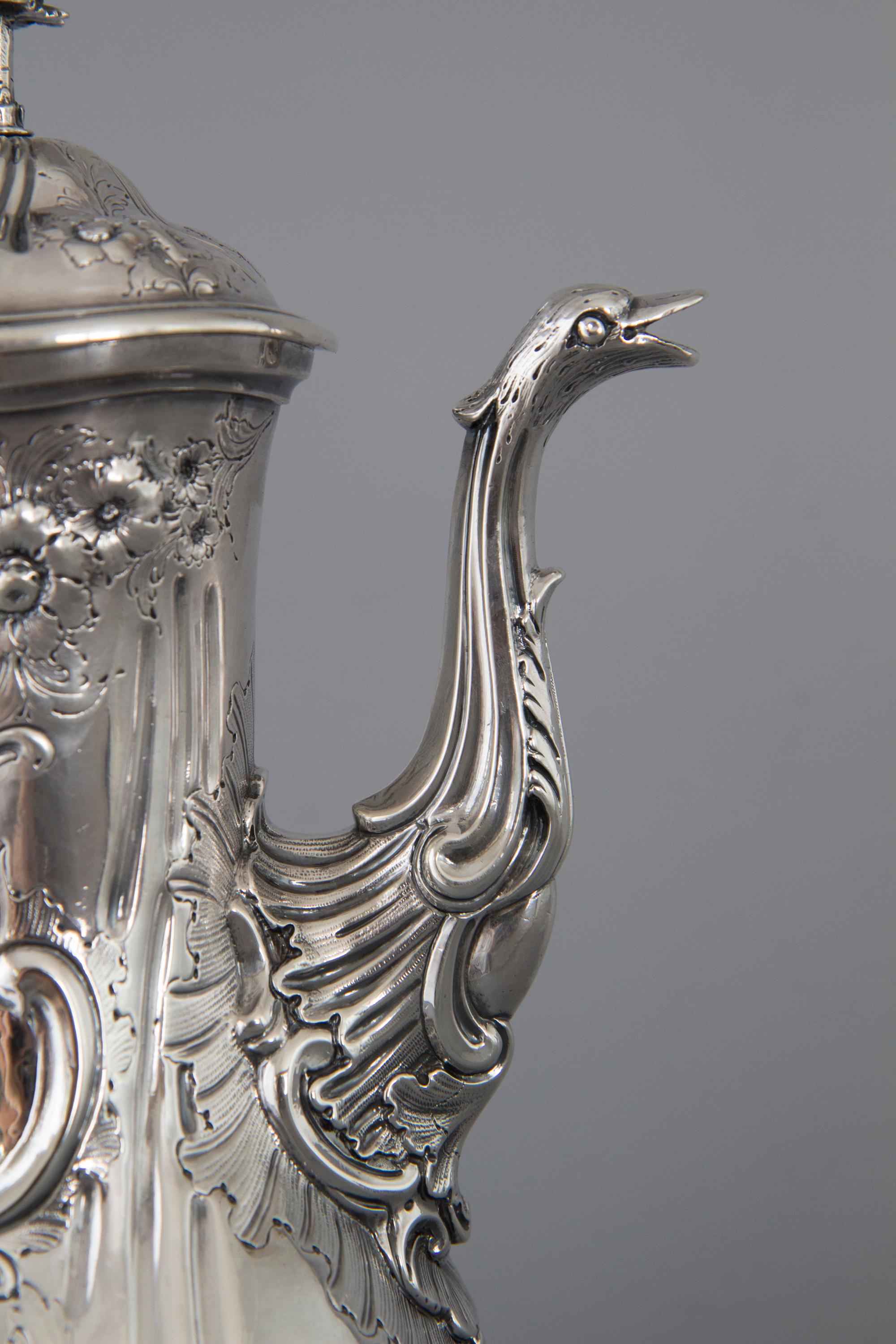 Sterling Silver Georgian Silver Coffee Pot, London, 1760 by Herne & Butty