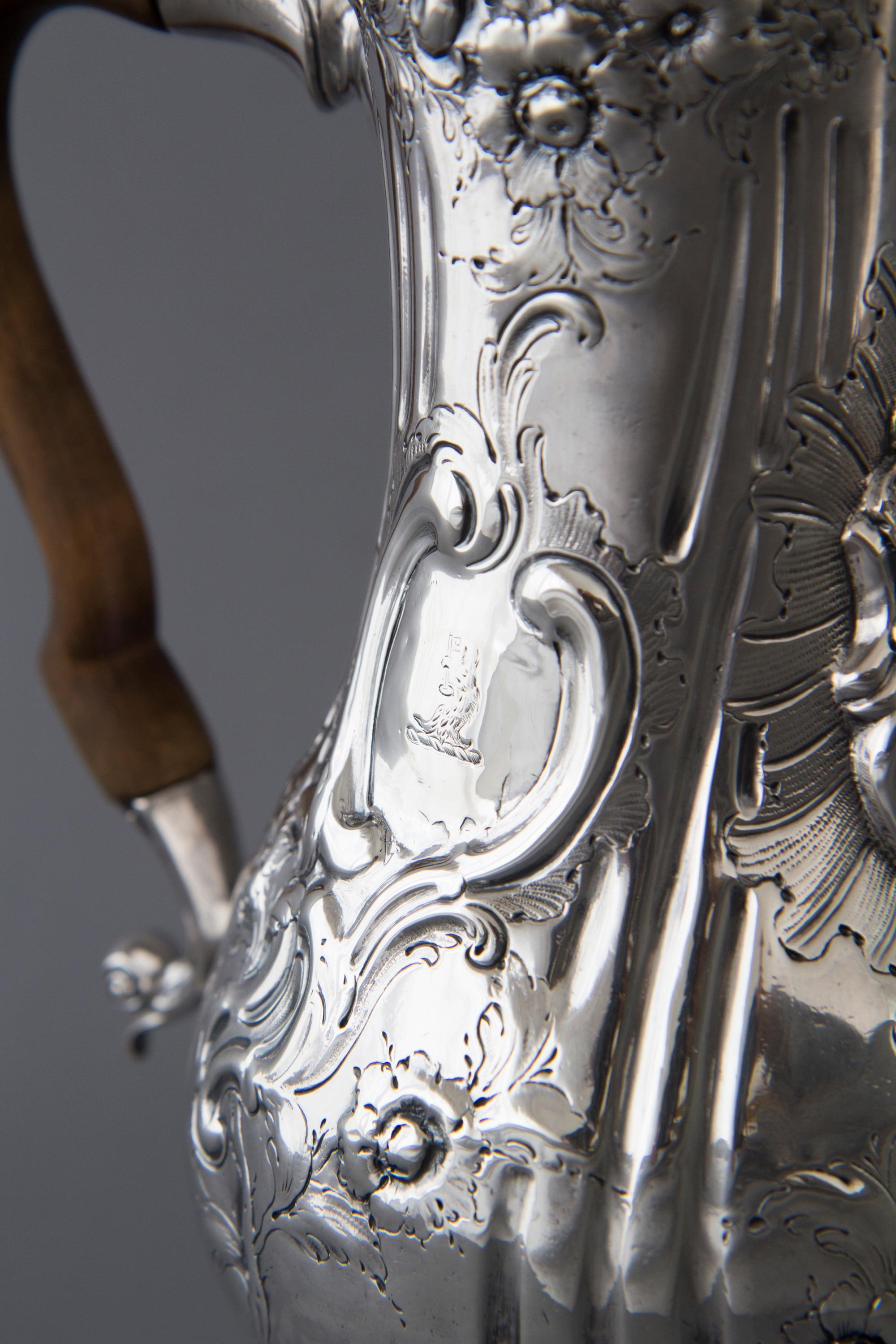 Georgian Silver Coffee Pot, London, 1760 by Herne & Butty 1