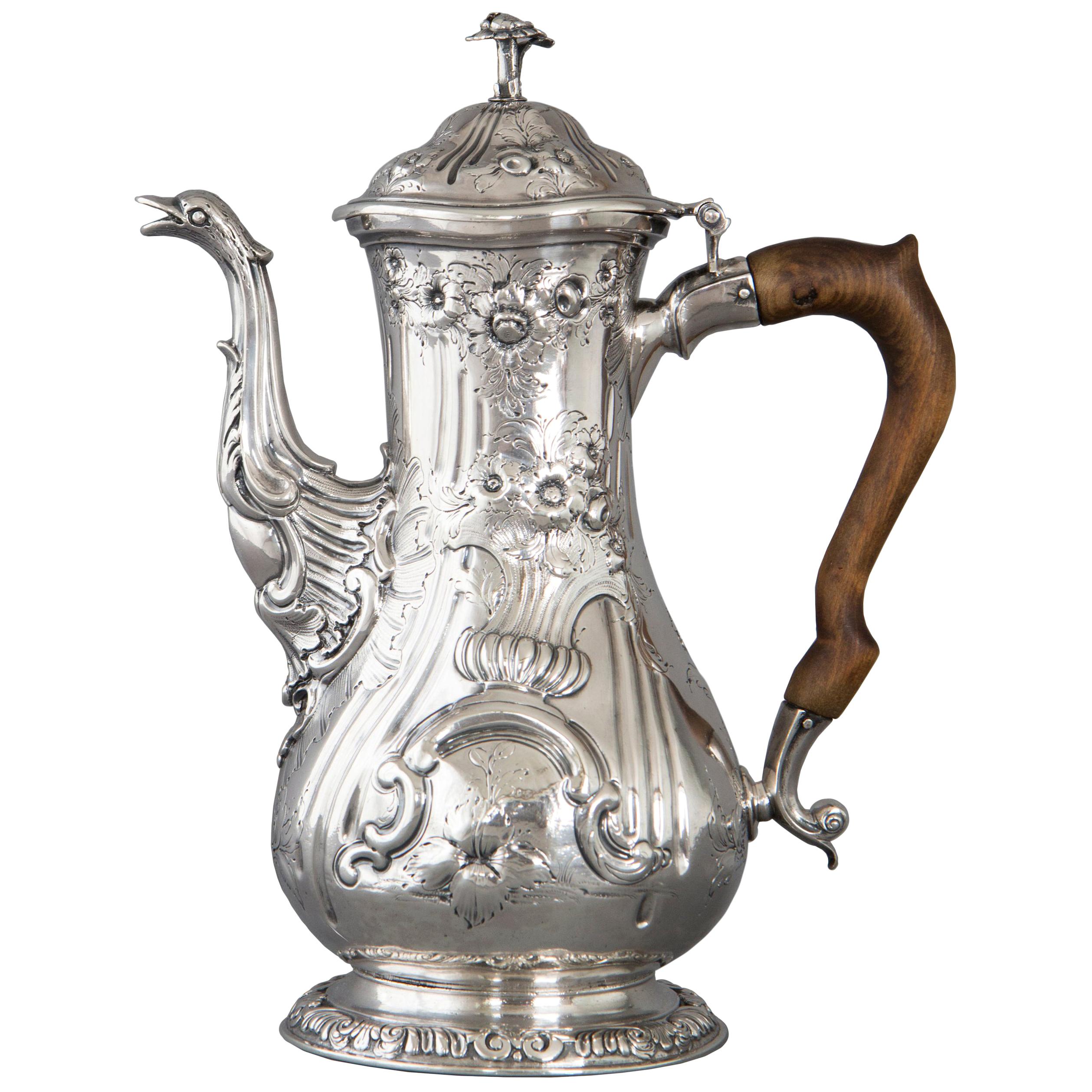 Georgian Silver Coffee Pot, London, 1760 by Herne & Butty