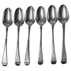 Set aus 6 georgianischen Silber-Teelöffeln mit Federkante, London, um 1770 Philip Roker