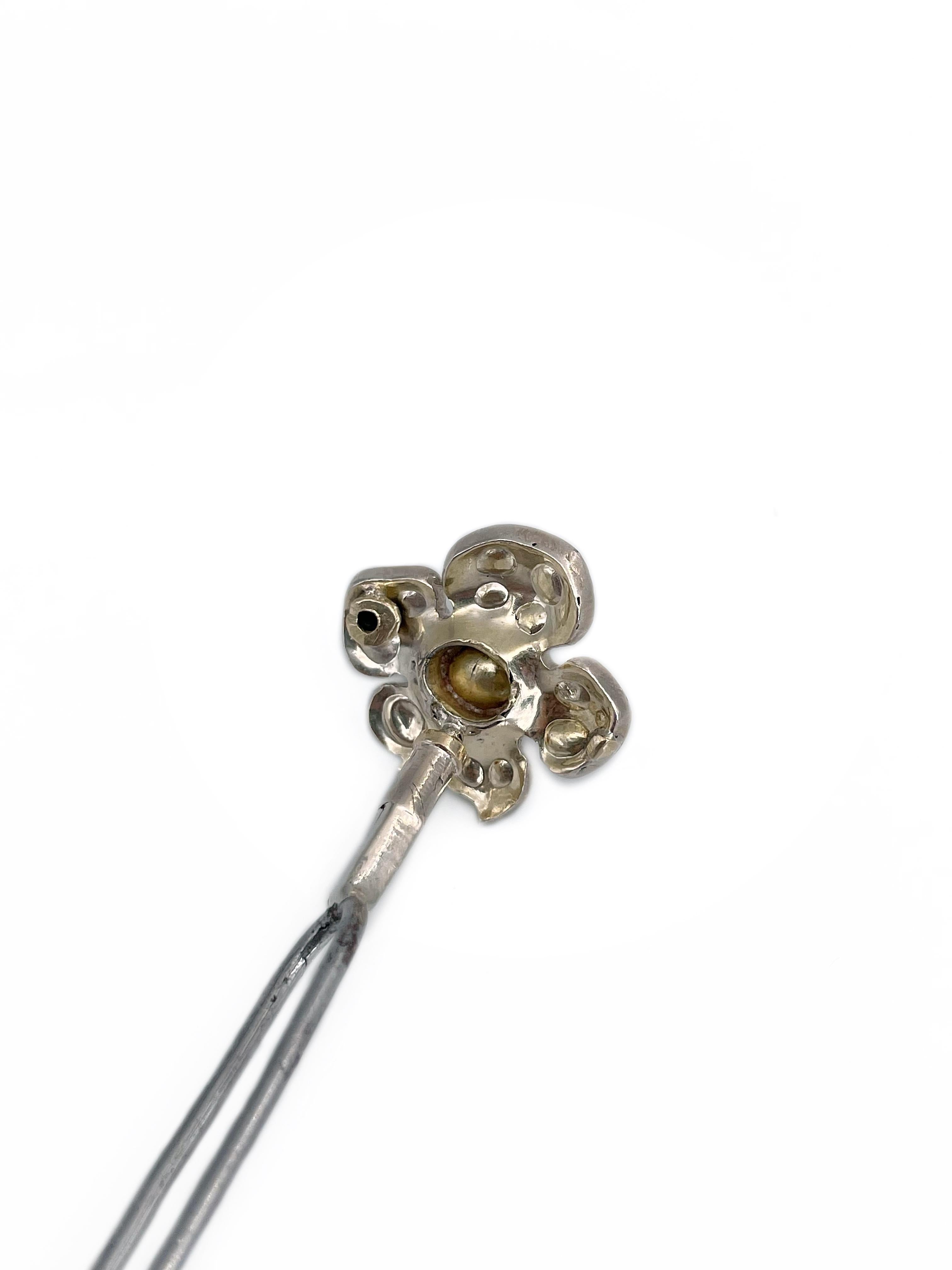 Georgian Silver Gold Rose Cut Table Cut Diamond Floral Hair Pin 1