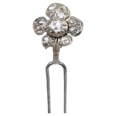 Épingle à cheveux géorgienne en argent, or rose, diamant taille table