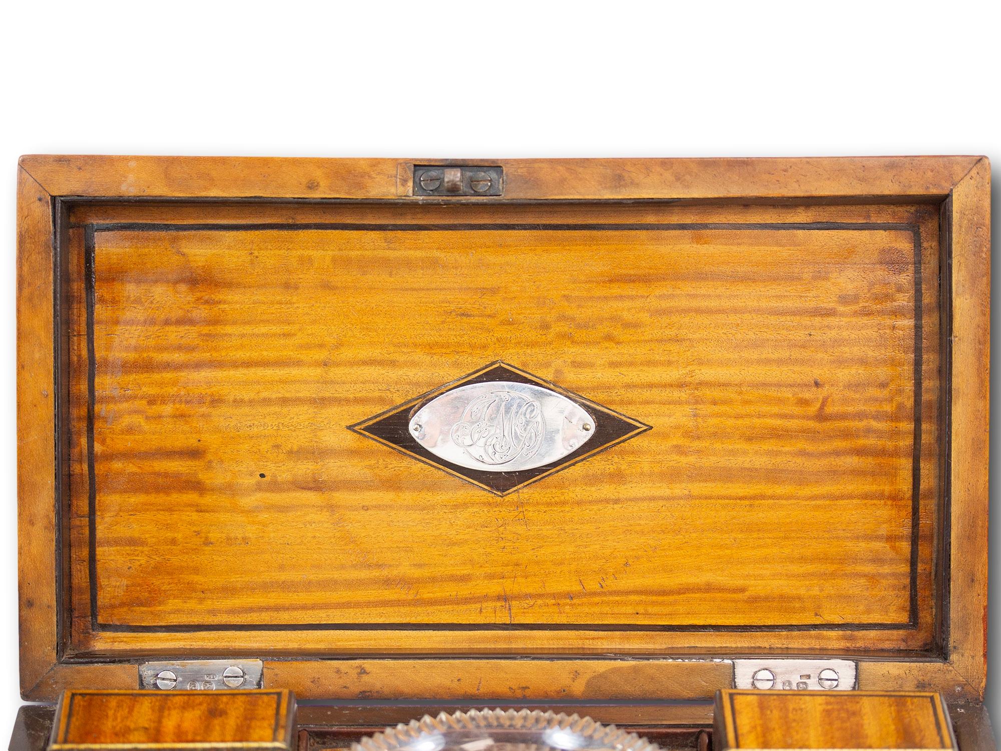 Georgian Silver Mounted Satinwood Tea Chest For Sale 5
