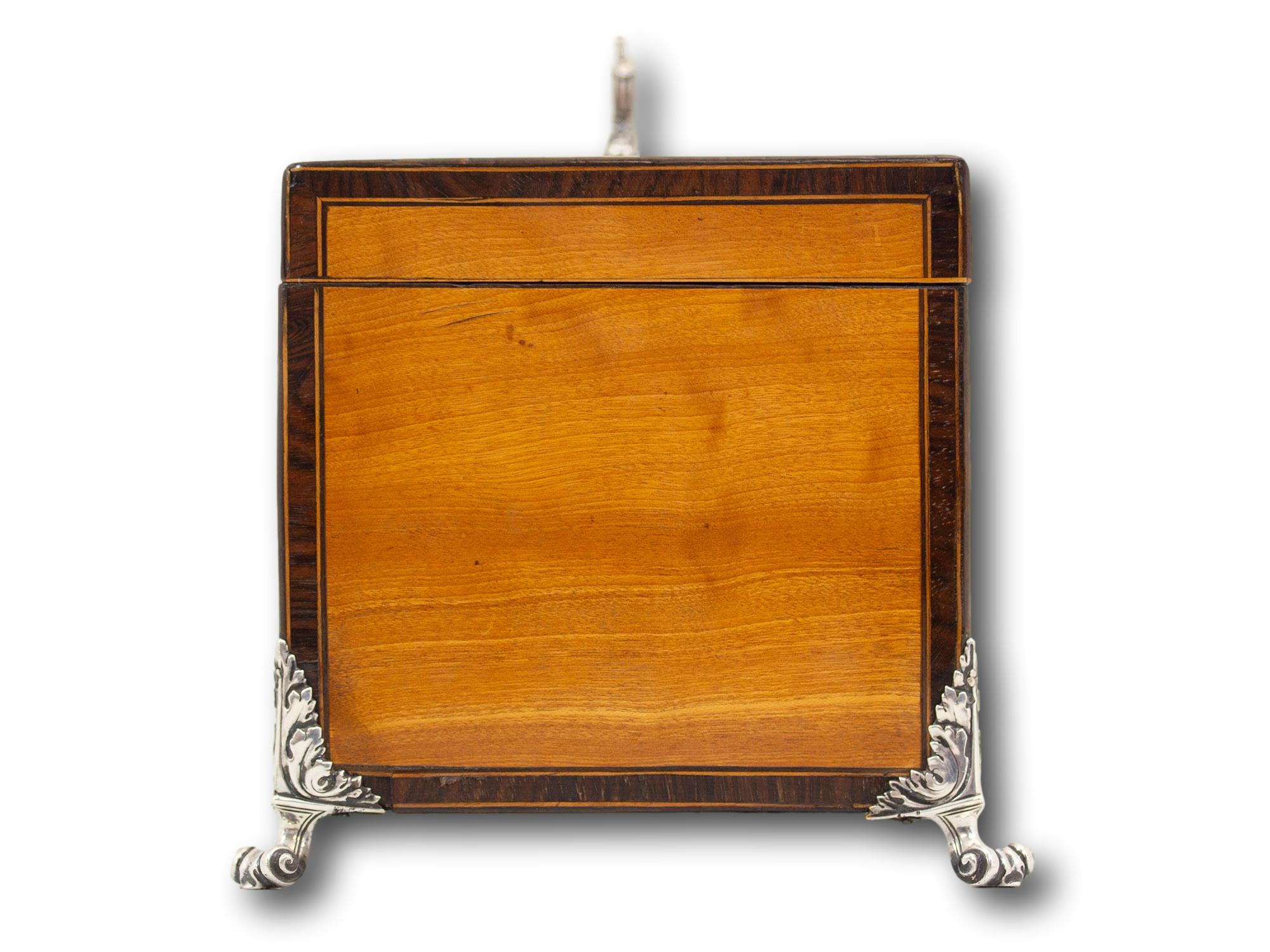 Giorgio III Cassapanca da tè georgiana in legno satinato con montatura in argento in vendita