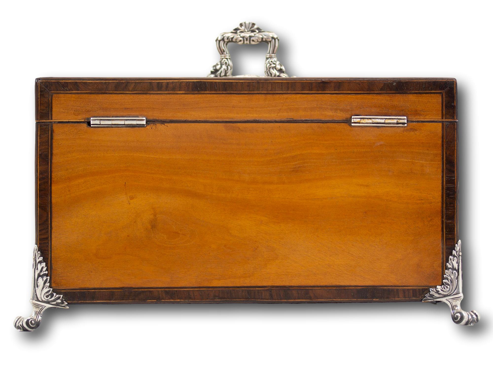 English Georgian Silver Mounted Satinwood Tea Chest For Sale