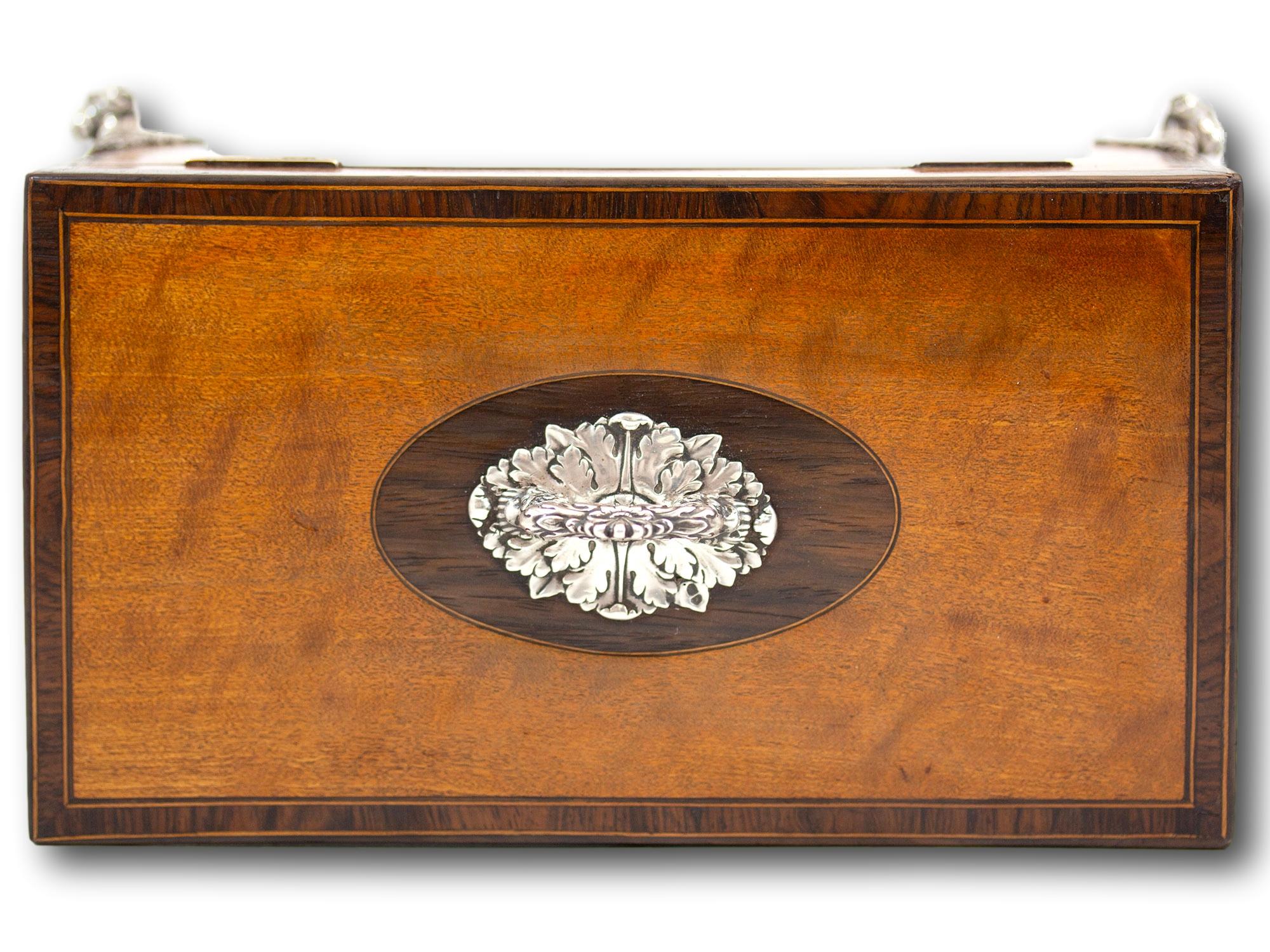 18th Century Georgian Silver Mounted Satinwood Tea Chest For Sale