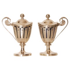 Georgian Silver Mustard Pots Blue Glass Liners 1st Empire Tableware a pair