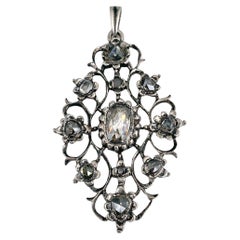 Georgian Silver Old Cut Diamond Floral Motif Pendant