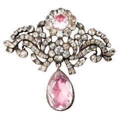 Georgian Silver Paste Brooch or Pendant with Pink Paste Drop