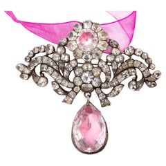 Georgian Silver Paste Brooch or Pendant with Pink Paste Drop