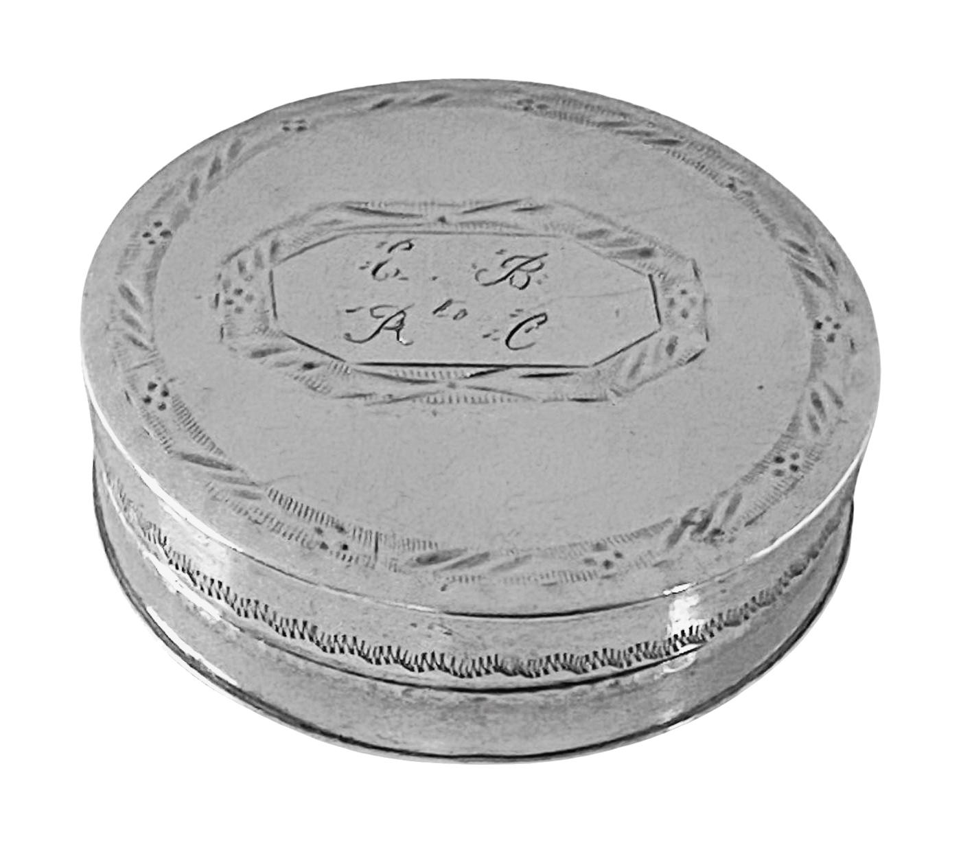 George III Boîte à pilules ou plaquée en argent géorgien Birmingham 1793 Joseph Taylor en vente