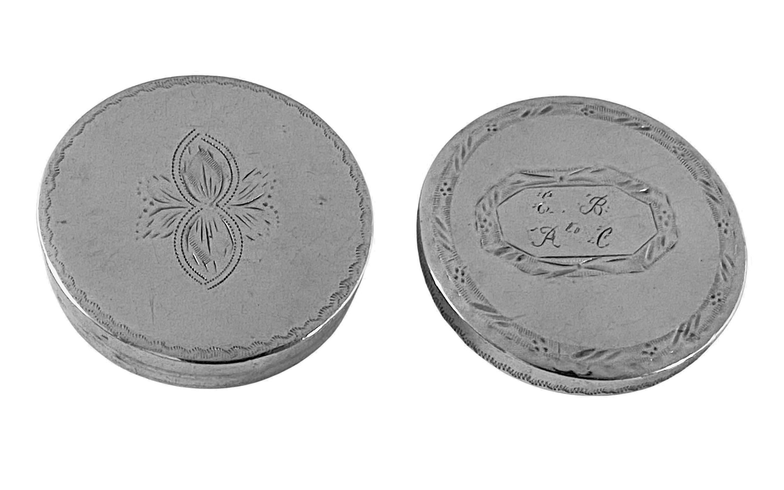 Boîte à pilules ou plaquée en argent géorgien Birmingham 1793 Joseph Taylor Bon état - En vente à Toronto, ON
