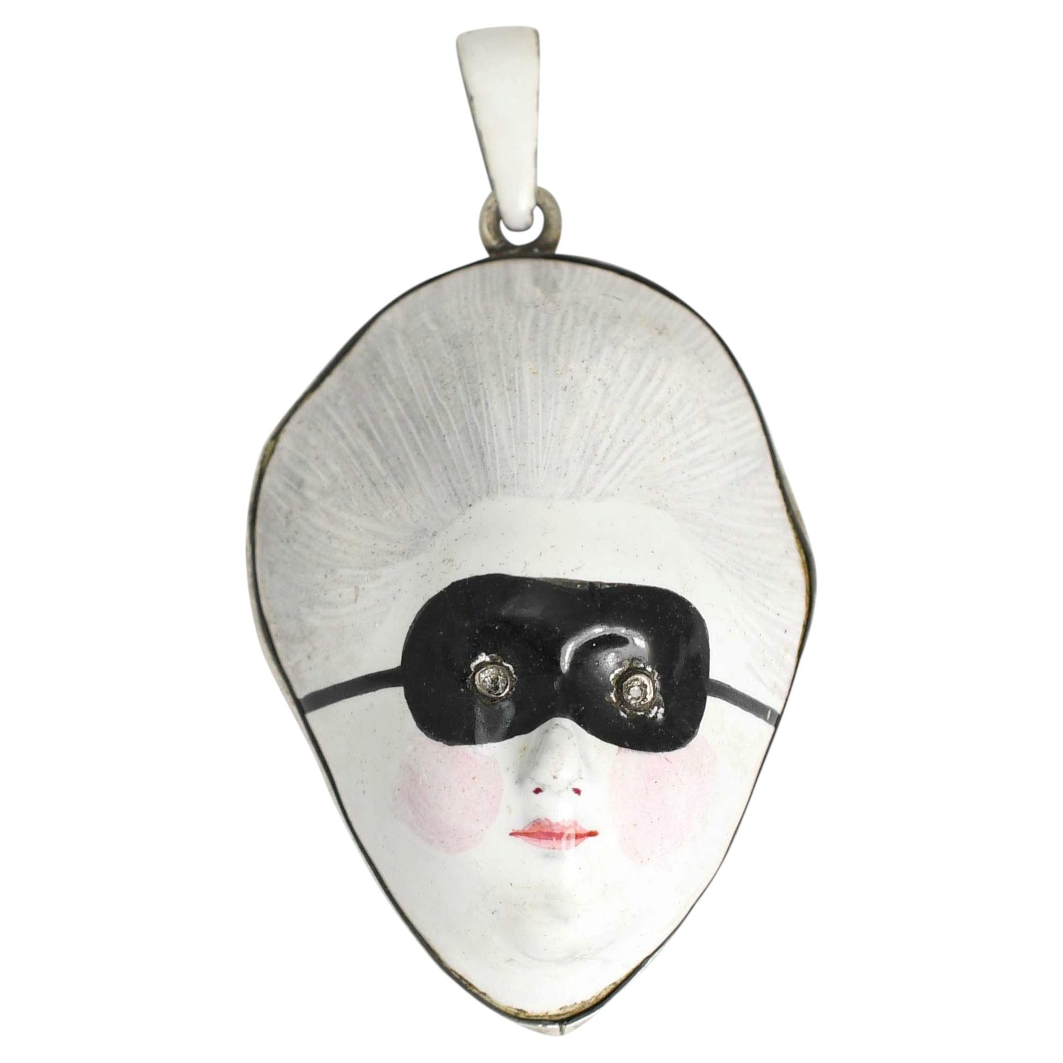 Georgian Silver Porcelain & Silver Masquerade Patch Box Pendant, Circa 1780 For Sale