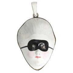 Georgian Silver Porcelain & Silver Masquerade Patch Box Pendant, Circa 1780