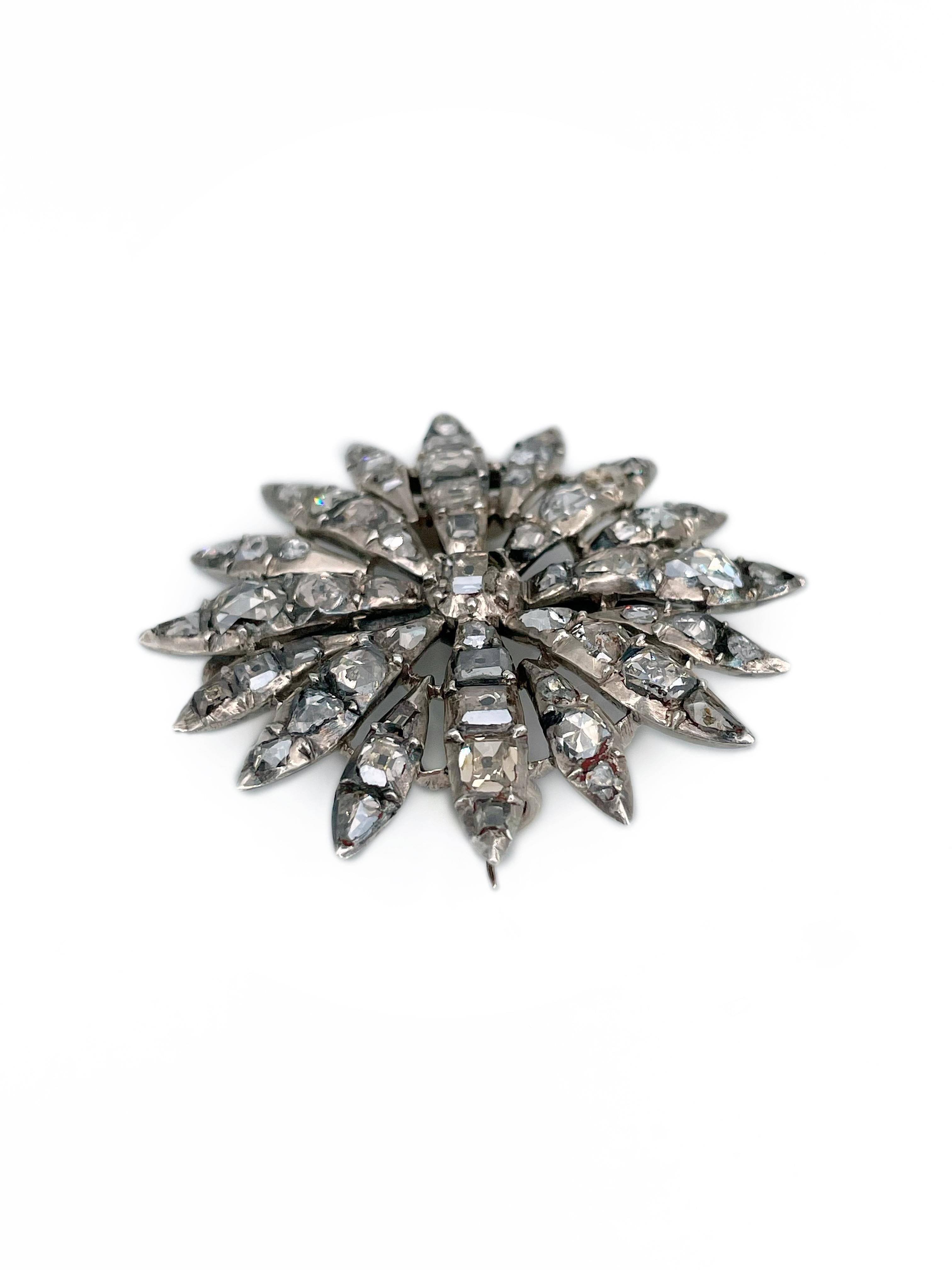 Mixed Cut Georgian Silver Rose Cut Table Cut Diamond Starburst Brooch Pendant