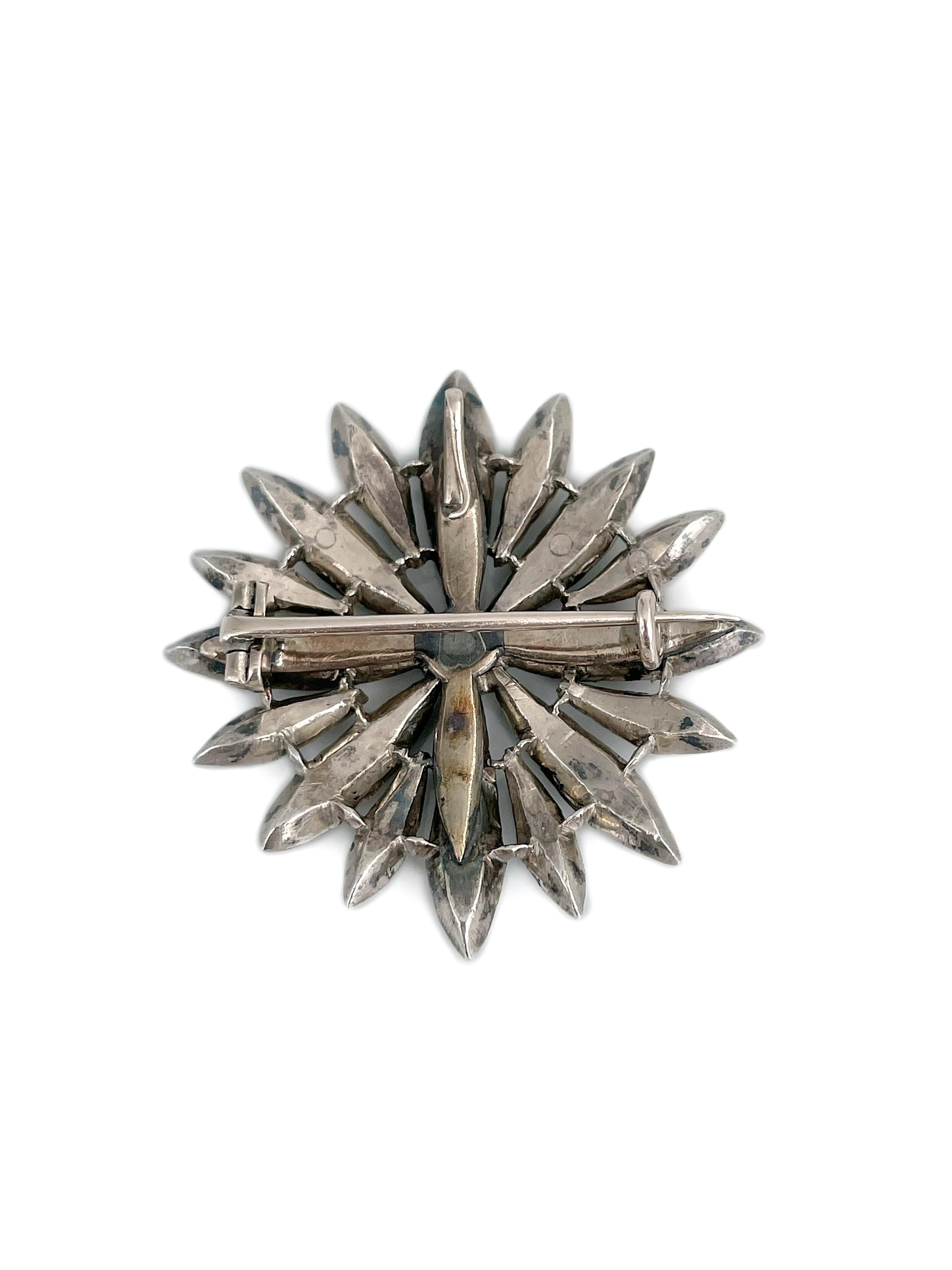 Women's or Men's Georgian Silver Rose Cut Table Cut Diamond Starburst Brooch Pendant