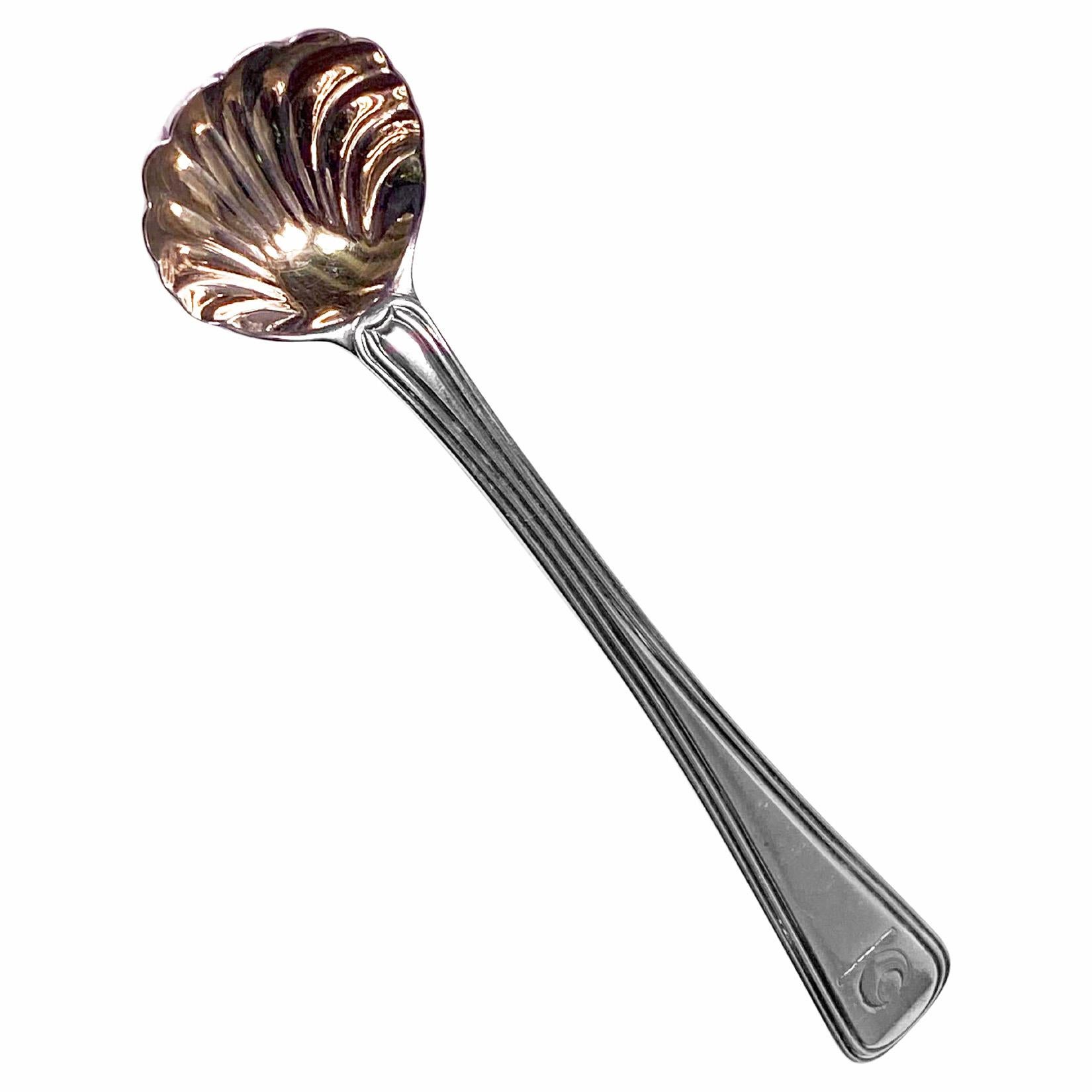 English Georgian Silver Salt Spoon thread and shell bowl London 1815 Wm Chawner For Sale
