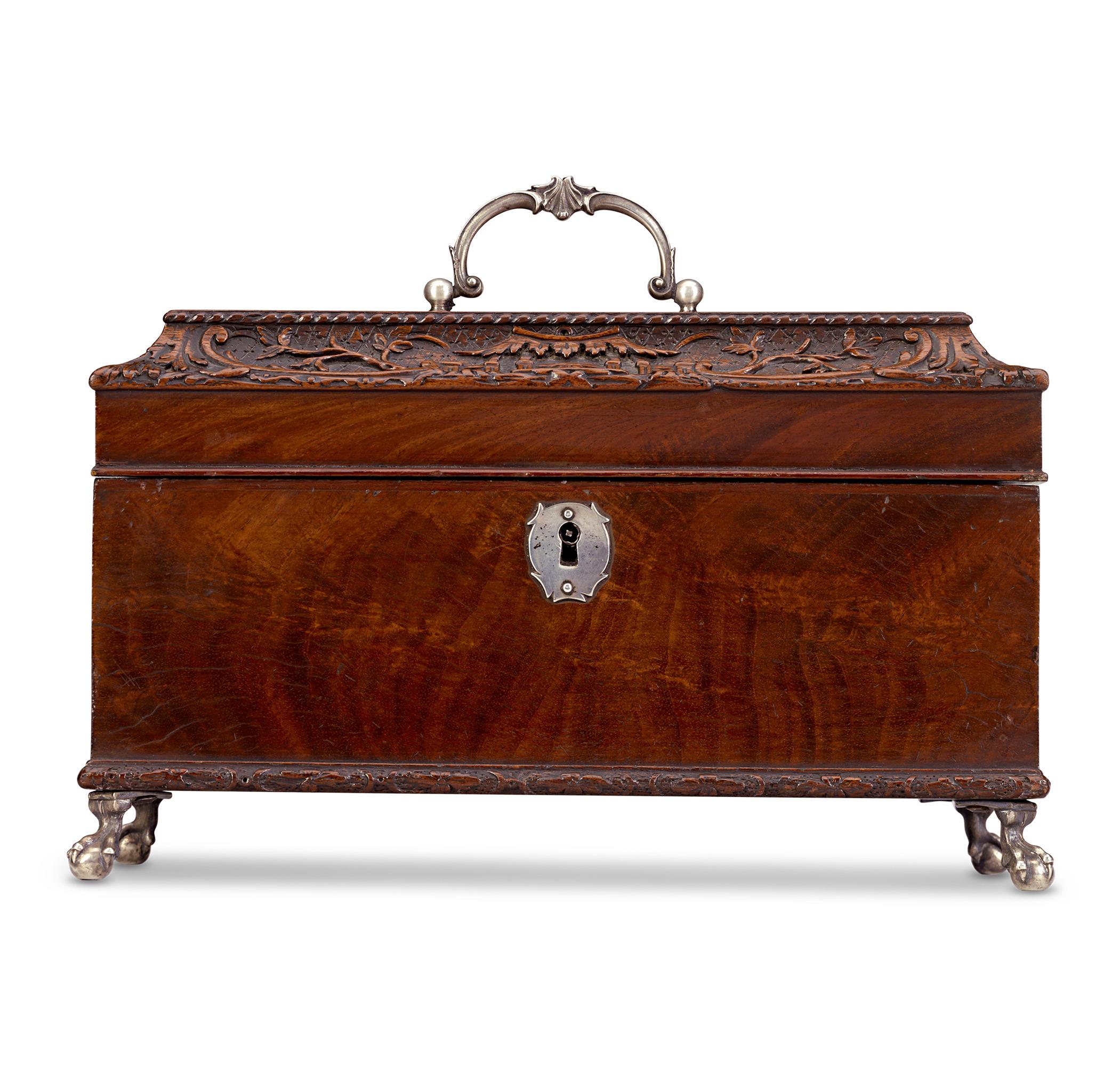 Carved Georgian Silver Tea Caddy Set by James Shruder