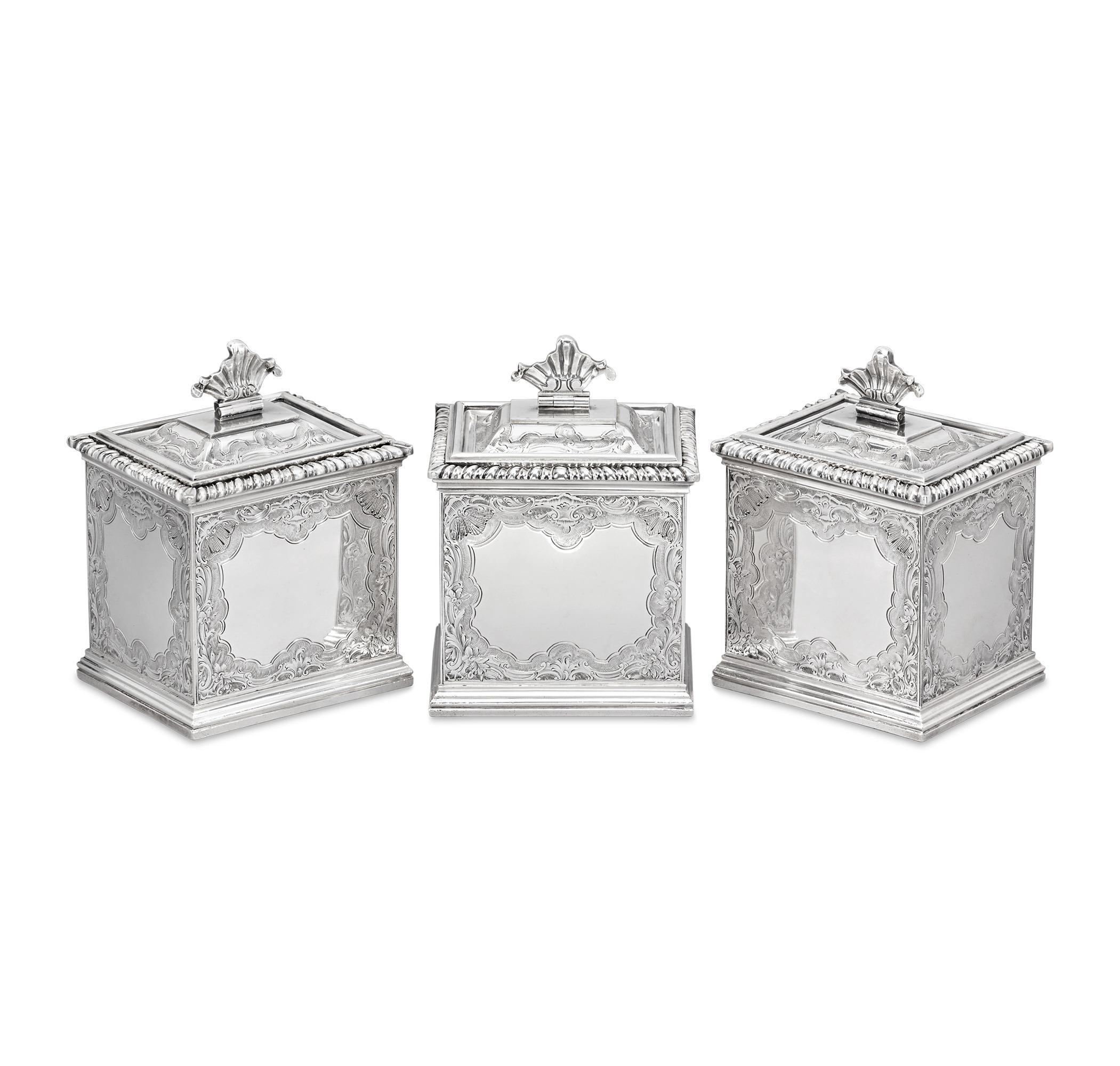 Georgian Silver Tea Caddy Set by James Shruder In Excellent Condition In New Orleans, LA
