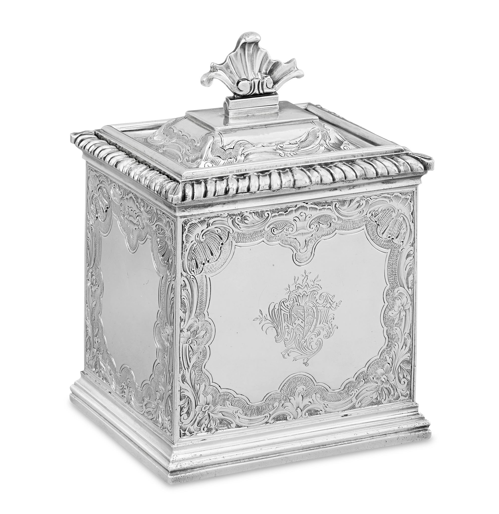 18th Century and Earlier Georgian Silver Tea Caddy Set by James Shruder