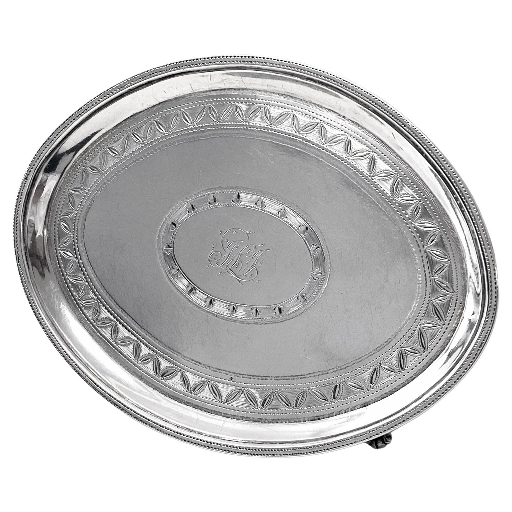 Soporte para tetera o bandeja para cartas de plata georgiana Londres 1791 Godbehere y Wigan en venta 1