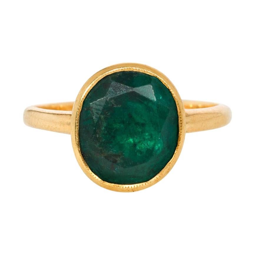 Georgian Single-Stone Emerald and Gold Ring