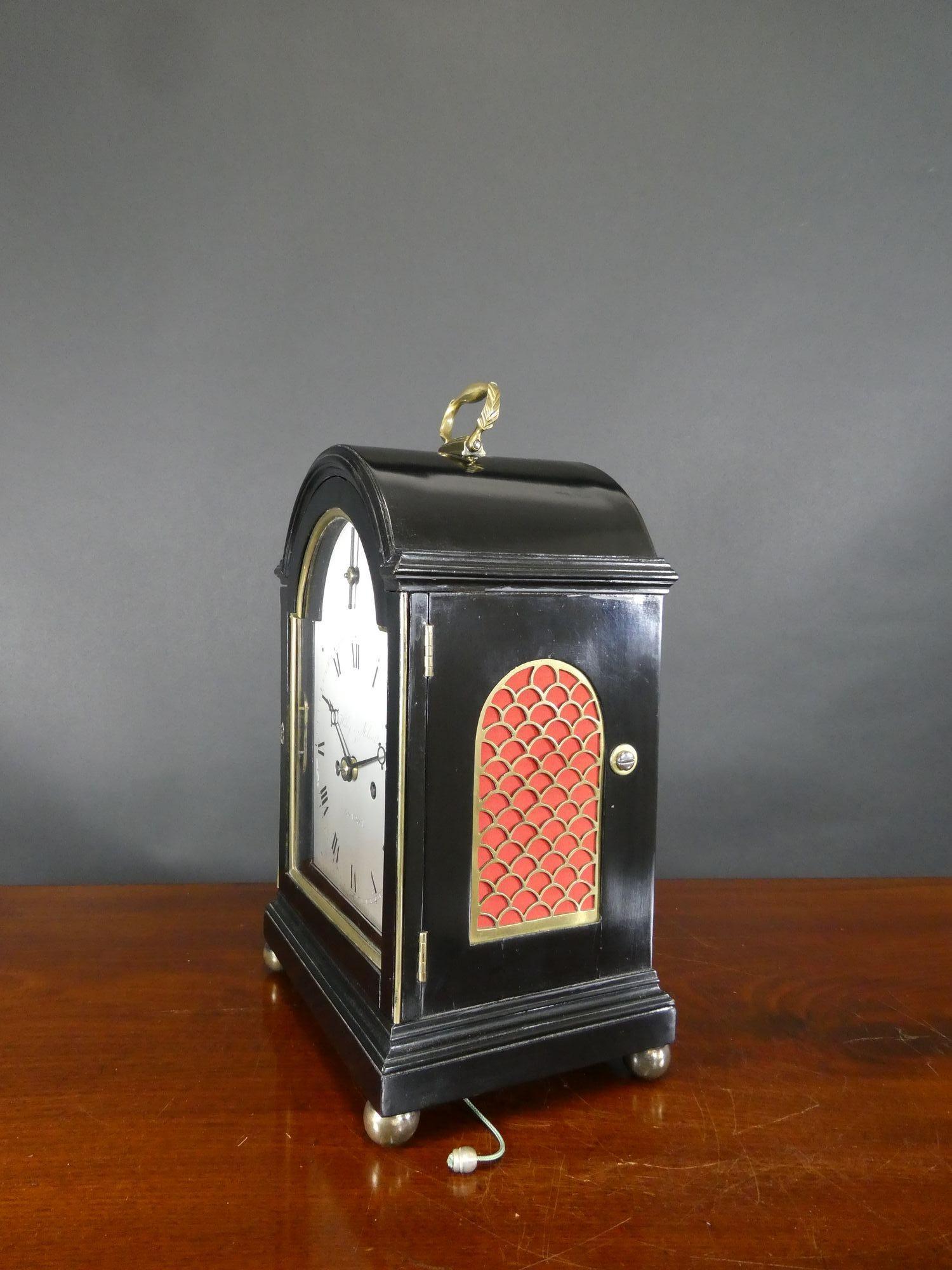 English Georgian Small Ebonised Bracket Clock, Haley & Milner, London For Sale
