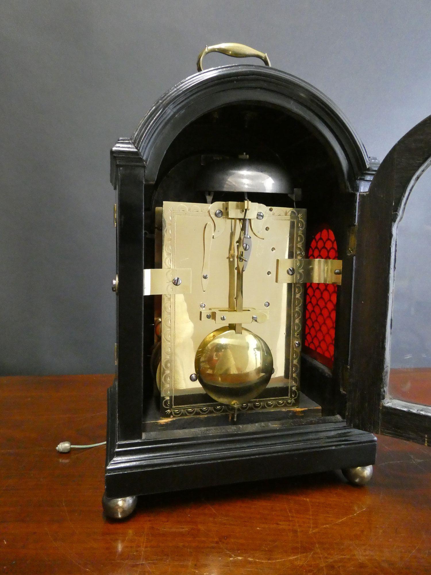 Georgian Small Ebonised Bracket Clock, Haley & Milner, London In Good Condition For Sale In Norwich, GB